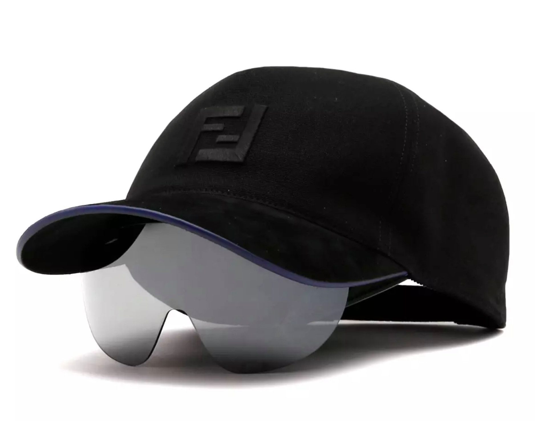 FENDI Visor EyeCap Sonnenbrille mit D-Frame und Lederverzierter Baseball-Cap Velcro®-Verschluss,integrierten, faltbaren Visier