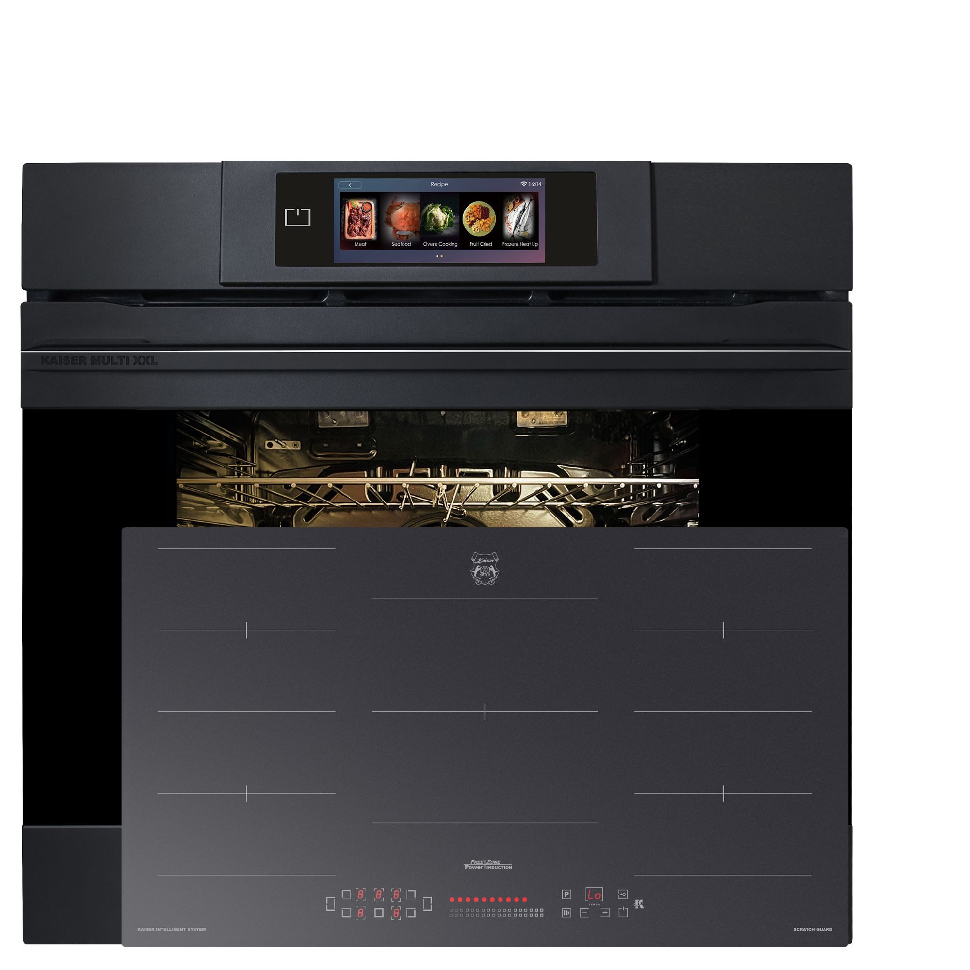 Kaiser Küchengeräte Backofen-Set Herd Set Autark XXL Multi 29, Multifunktions-Elektro-Backofen mit Pyrolyse und Dampfreinigung, 60 cm+Induktions Kochfeld Autark Herd Power Booster 90 cm Anti Scratch/ matt EH 6347+KCT 9110 FI, mit 1-fach-Teleskopauszug