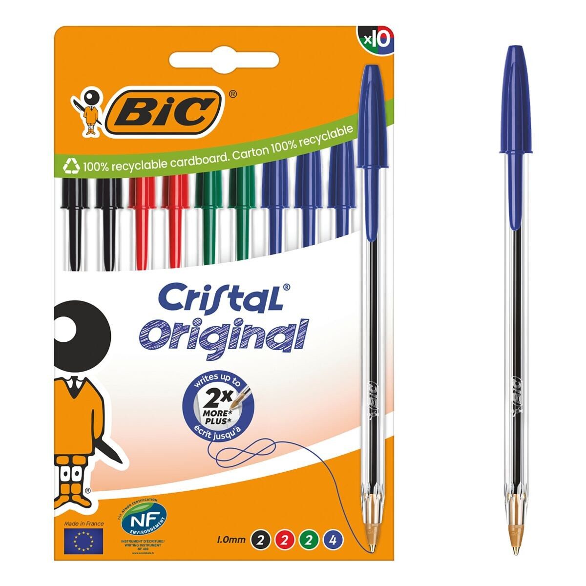 BIC Kugelschreiber Cristal Original, (10-tlg), Strichstärke: 0,4 mm, mit Kappe