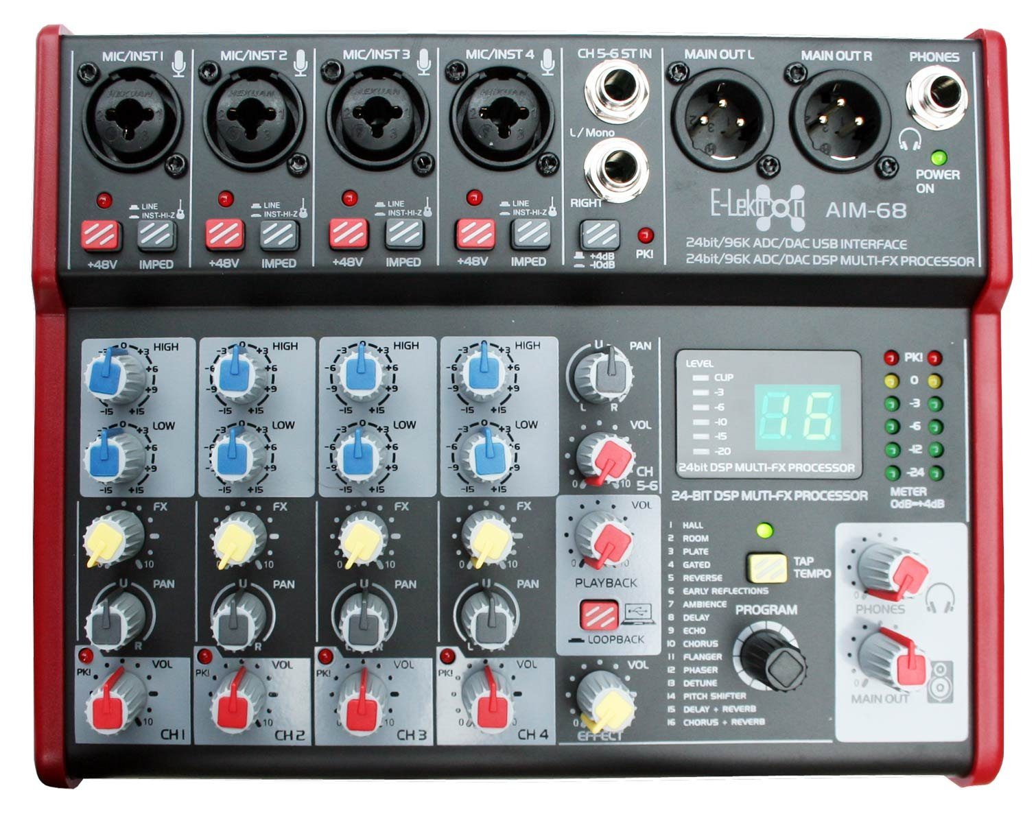 E-Lektron Mischpult AIM 24-Bit USB Interface, (4-tlg), Mikrofon-/Instrument-Kanäle, Stereo-Kanal, DSP Effekt-Prozessor