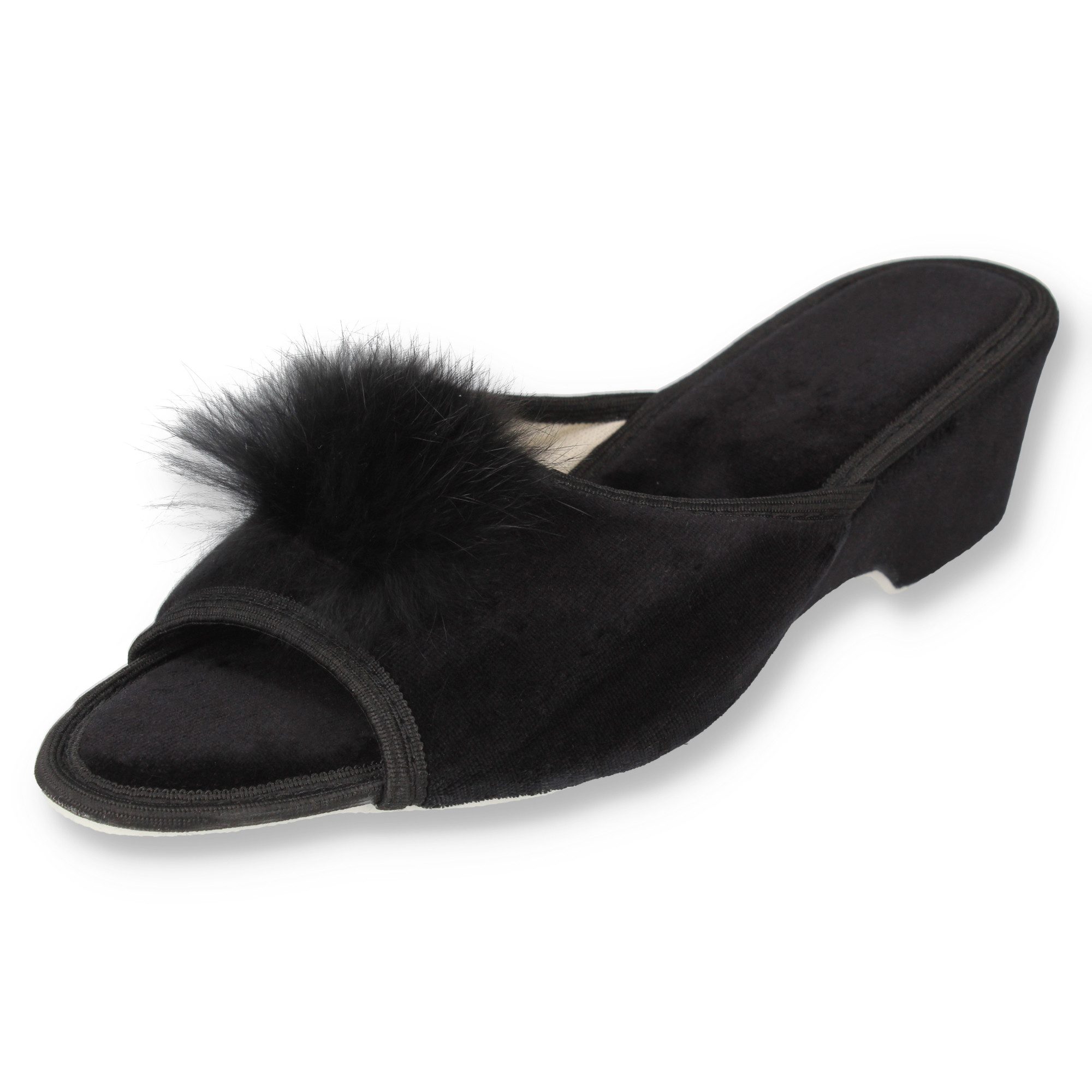 filsko Latina Elegante Samt Pantoffeln für Damen mit Puschel Hausschuh