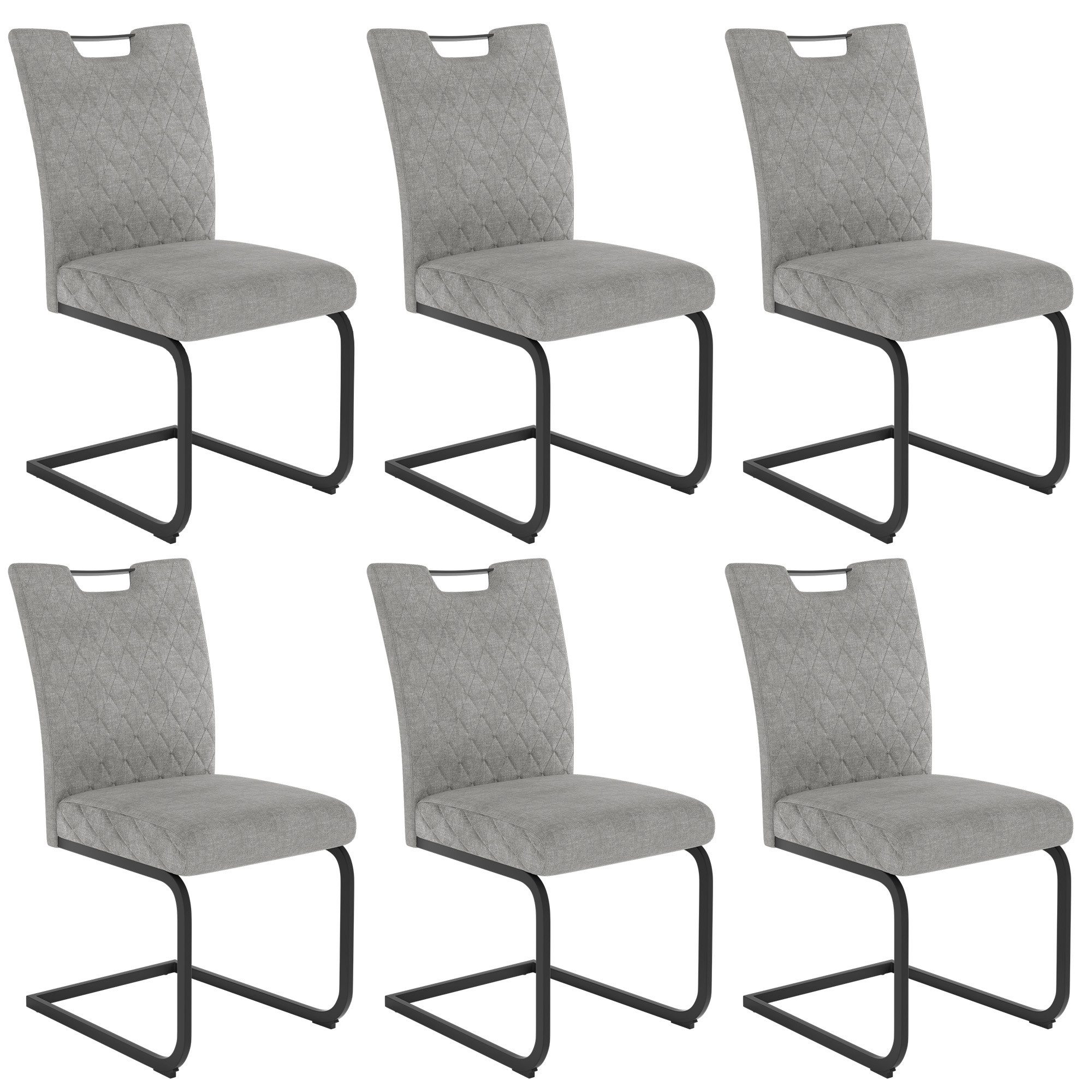 Jiexi Esszimmerstuhl Esszimmerstuhl Grau gepolstert mit Freischwinger Gestell 2er/4er/6er (Set), Schwingstuhl