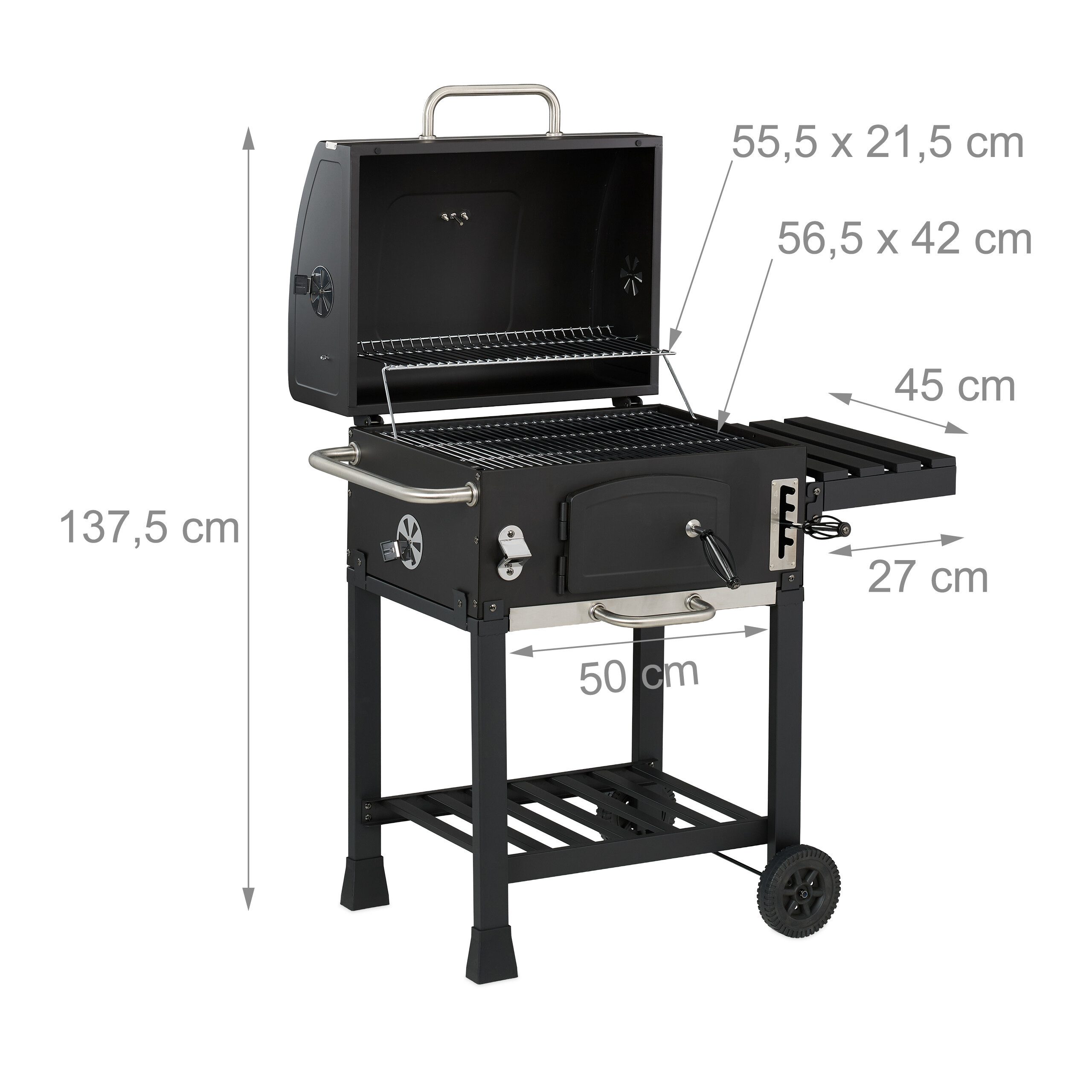 relaxdays Holzkohlegrill Grillwagen mit Deckel – Bild 5 von 5