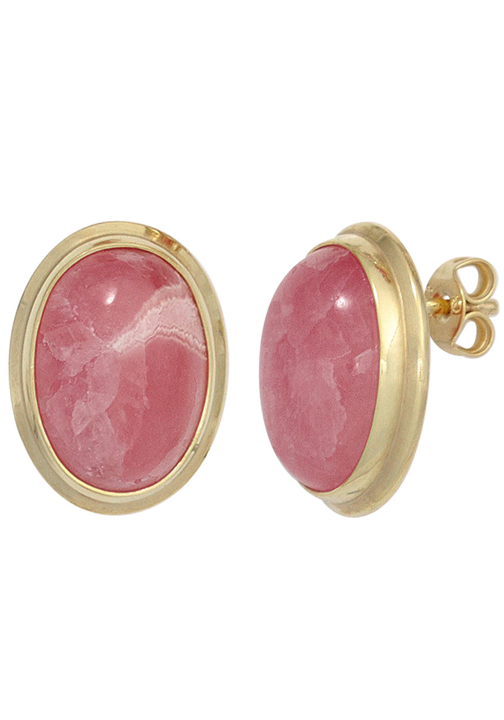 JOBO Paar Ohrstecker Ohrringe rosa oval, 585 Gold mit Rhodochrosit