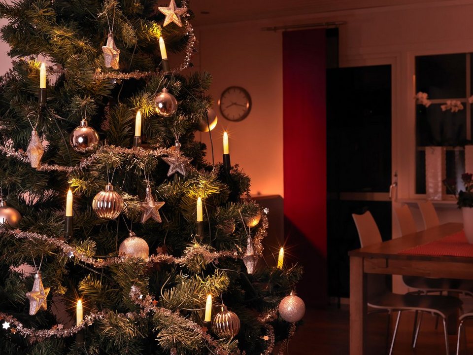 KONSTSMIDE LED-Christbaumkerzen Weihnachtsdeko, Christbaumschmuck, 15- flammig, LED Baumkette, Schaftkerzen, 15 warm weiße Dioden
