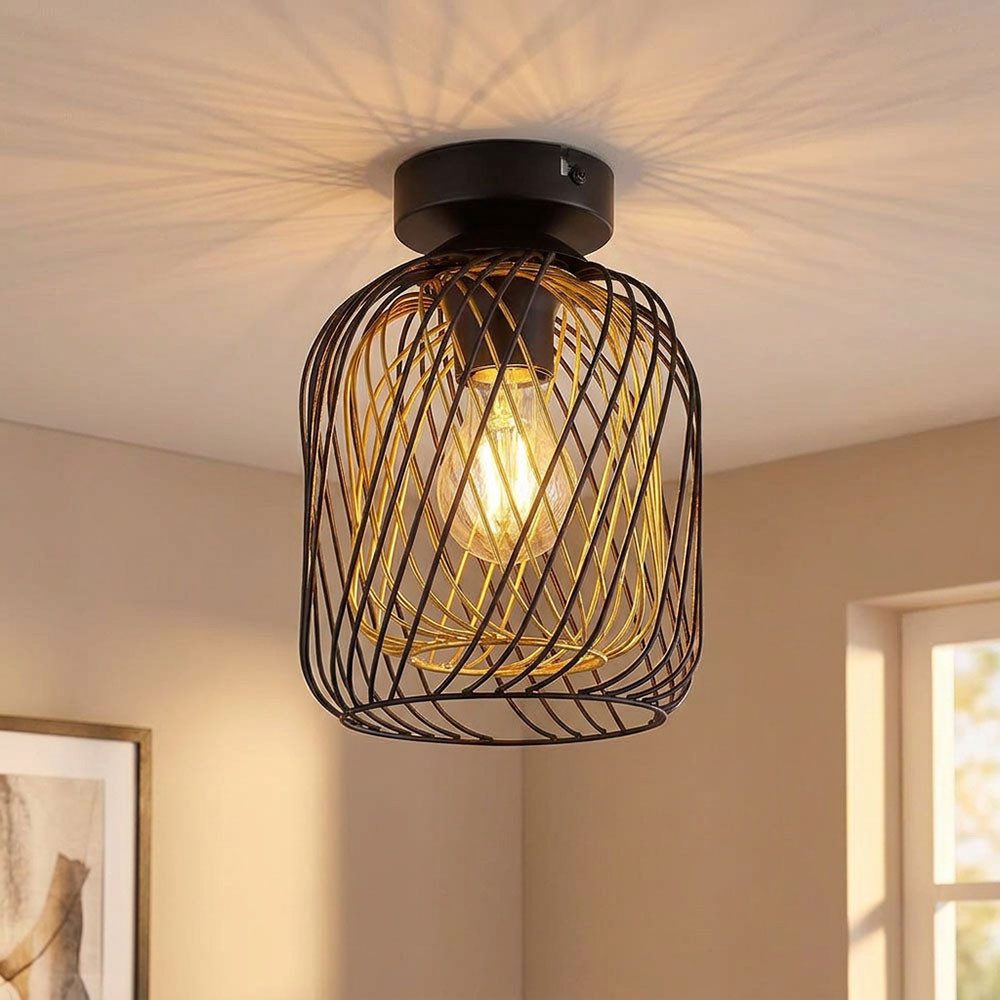 GLOBO LIGHTING LED Deckenleuchte, Leuchtmittel inklusive, Warmweiß, LED Deckenleuchte Metall Metallgeflecht schwarz matt goldfarben E27