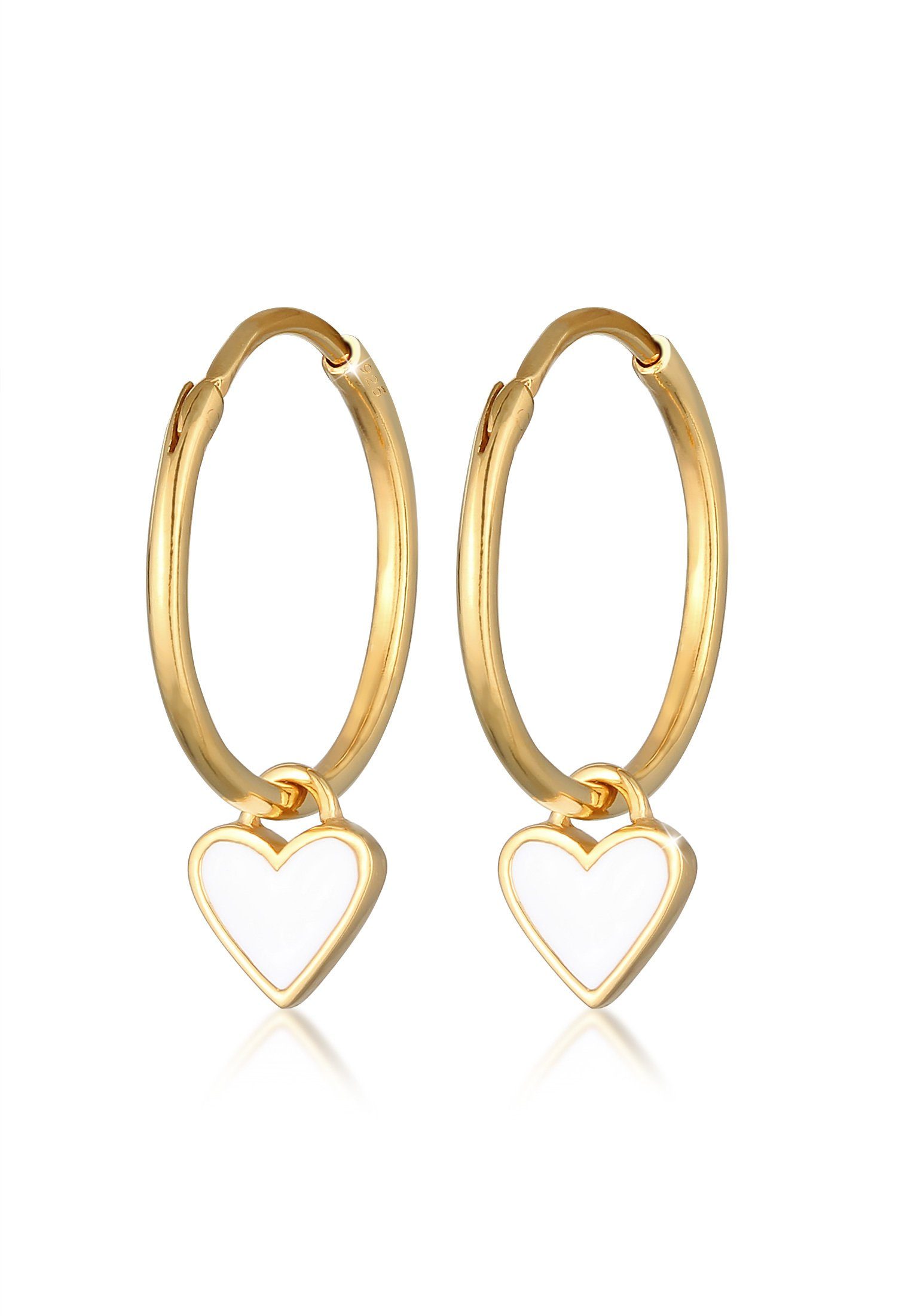 Elli Paar Сережки-кільця Сережки-кільця Hänger Herzen Emaille Weiß 925 Silber