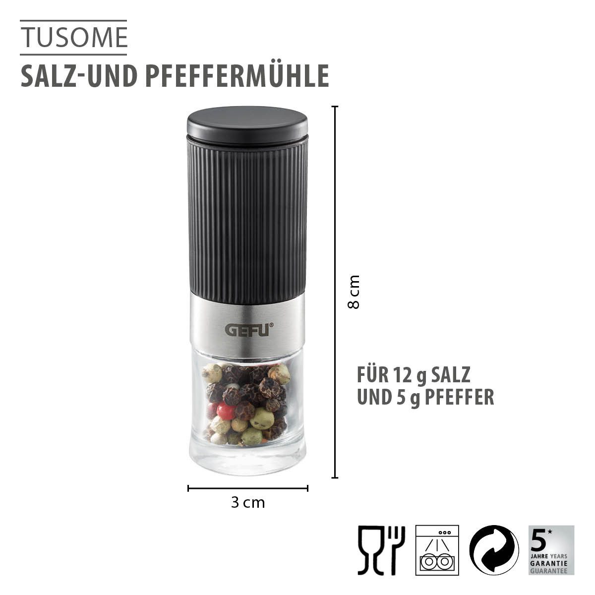 GEFU Salz-/Pfeffermühle Pfeffermühle Salzmühle TUSOME 2Tl Salz Gewürzmühle