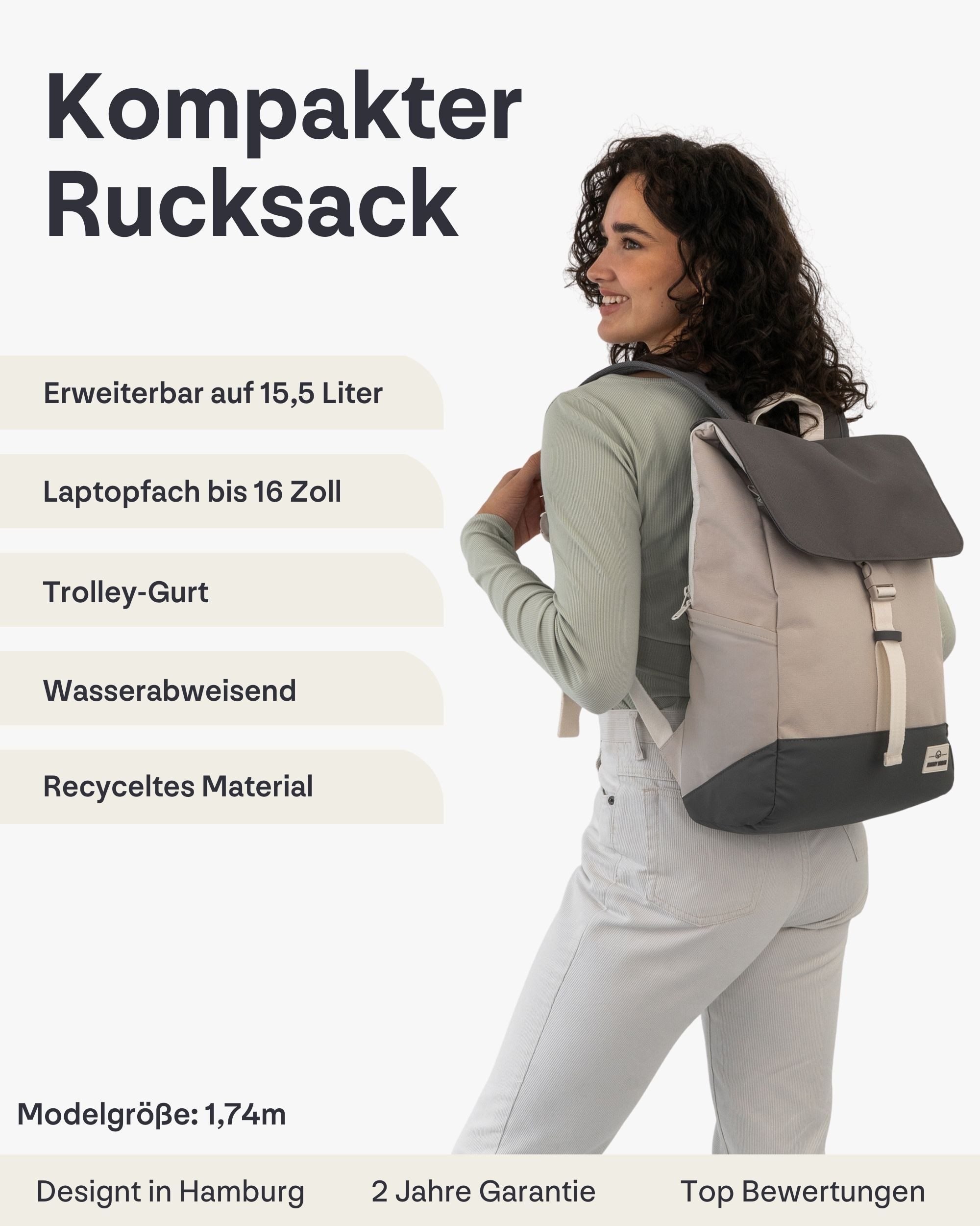 Johnny Urban Cityrucksack MIKA, Rolltop Damen Herren, Laptop Fach (1-tlg), Flexible Größe, Gepolstertes Laptopfach, Wasserabweisend