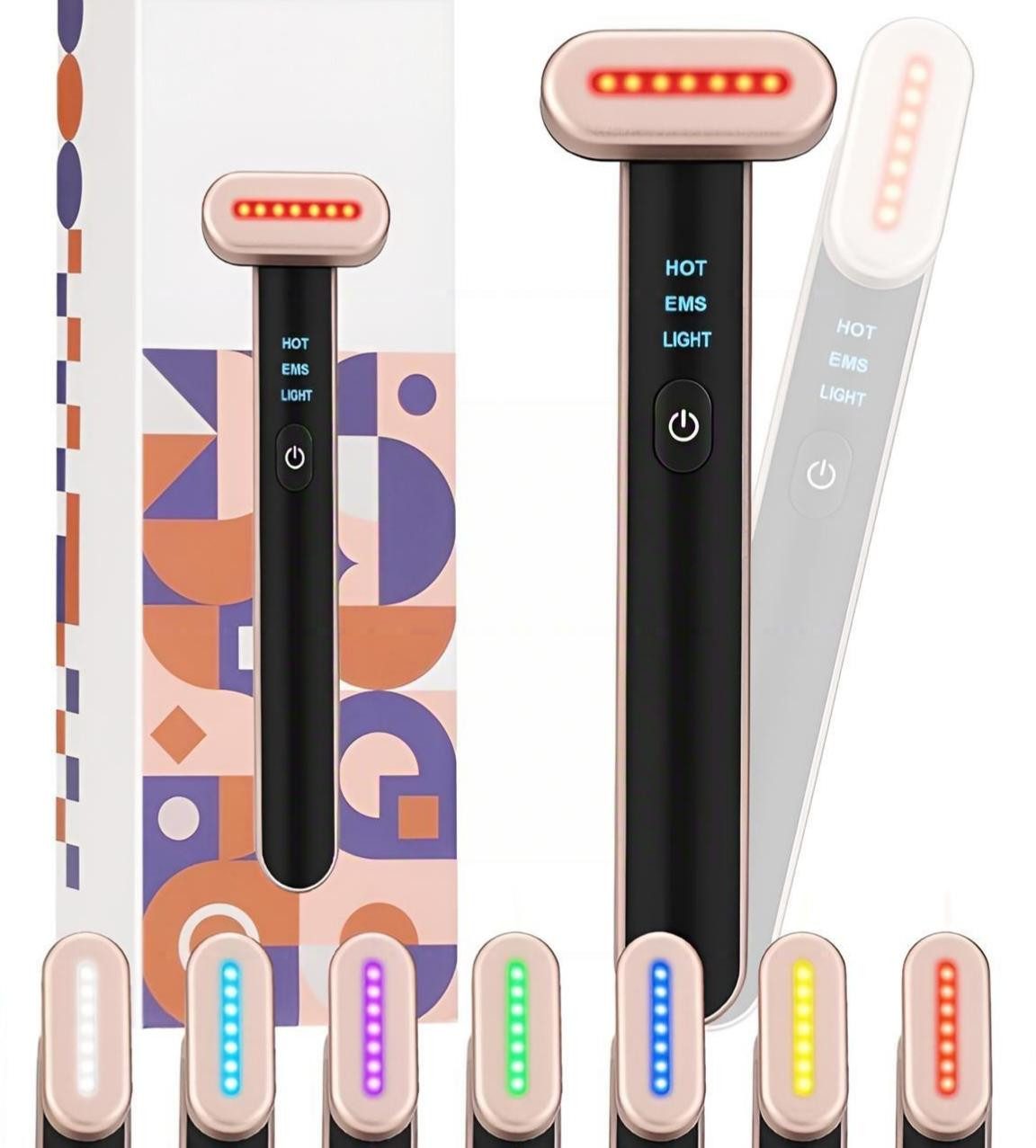 ibettertec Gesichtsmassagegerät 7-in-1 Gesichtsmassagegerät Elektrisches Augenmassagegerät mit Wärme, LED-Gesichts-Sculpting-Gerät mit 42°C Konstthermologie und Vibration, Anti-Aging, Augenpflege und Hautlifting