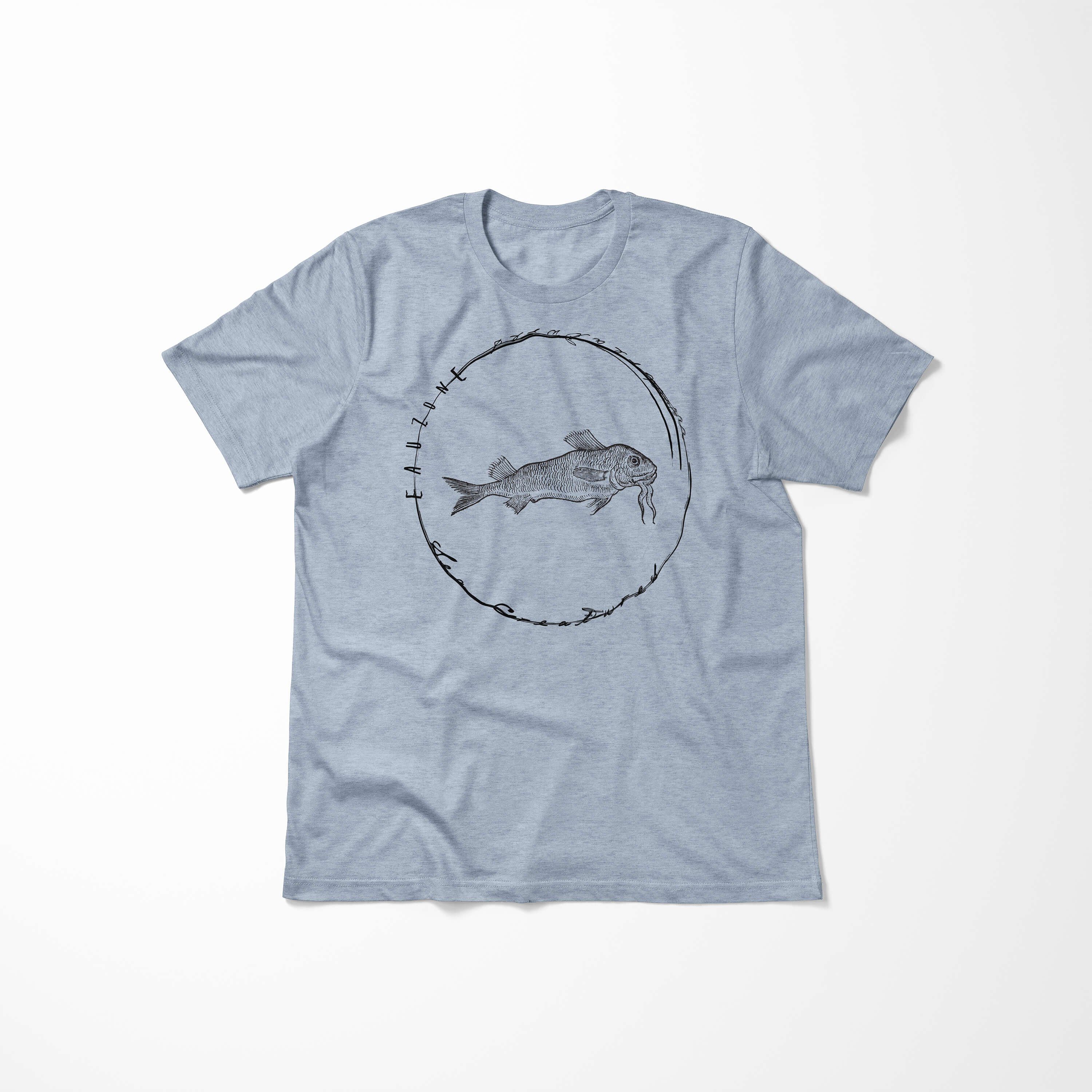 Art Sea T-Shirt Sinus Creatures, - / Serie: Stonewash Tiefsee sportlicher Struktur und Denim feine T-Shirt Sea Schnitt Fische 024