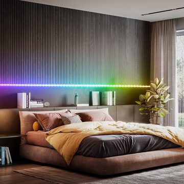 B.K.Licht LED Stripe Wifi RGBIC USB LED Strip, 5 m, mit App Steuerung, 150-flammig, Lichtleiste, mit Musiksensor, smartes LED Band, Selbstklebend