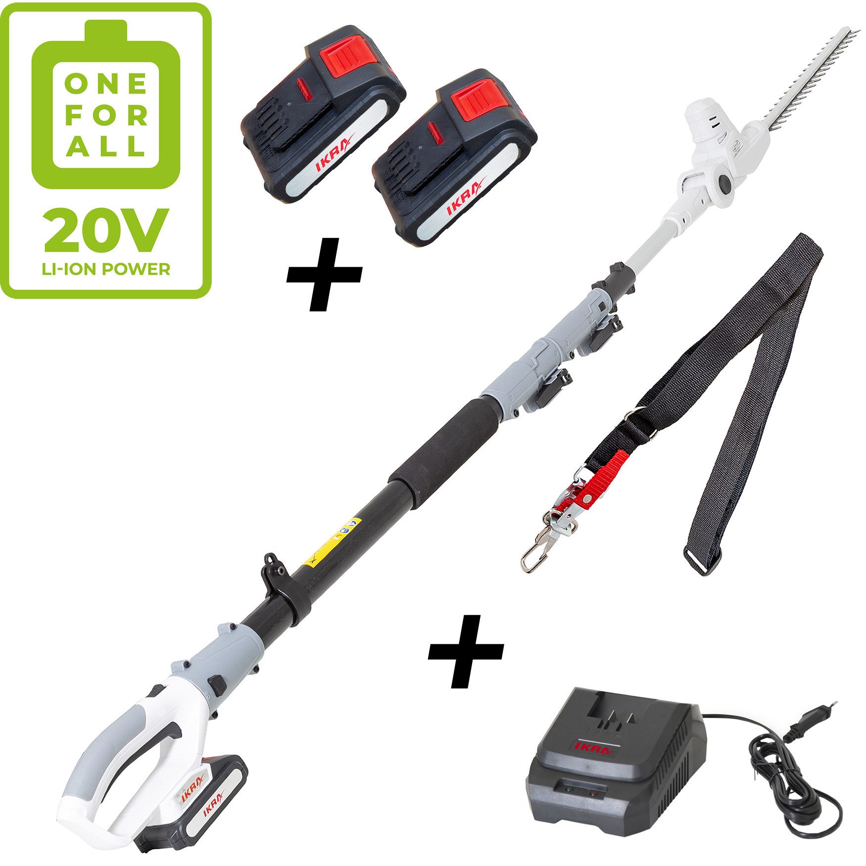 ikra GmbH Teleskop-Heckenschere ICPH 2040, bis 2,75 m Arbeitshöhe, 2 x 20V Akkus, Lasergeschnittene & gehärtete Messer, Schnelllader