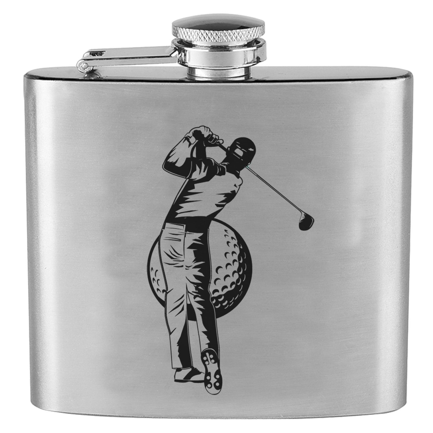 Lasernauten Flachmann Trinkflasche Edelstahl Flachmann mit Gravur Golfspieler mit Ball, Edelstahl
