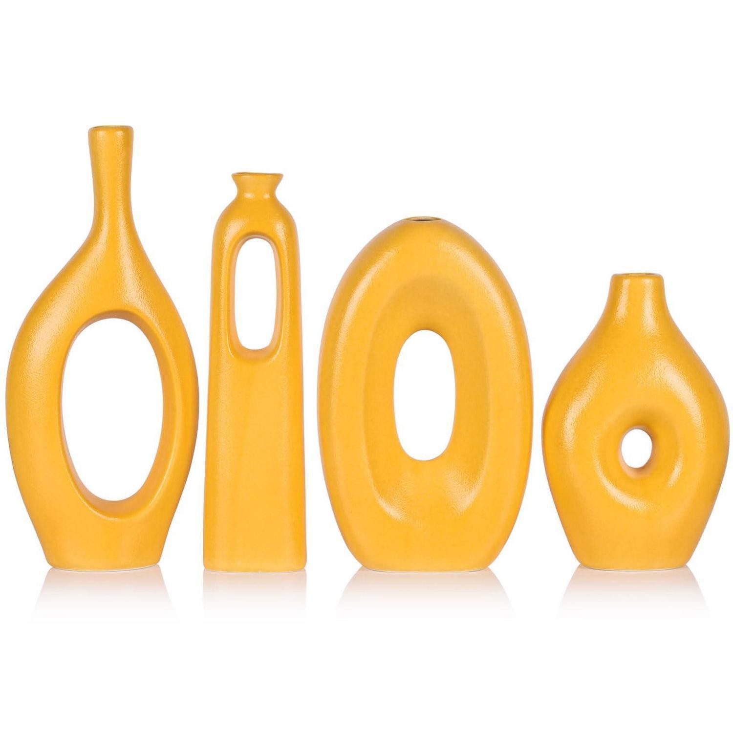 LuxusKollektion Dekovase Gelbe Keramikvasen Set 4-teilig, Boho Rund (4 St)