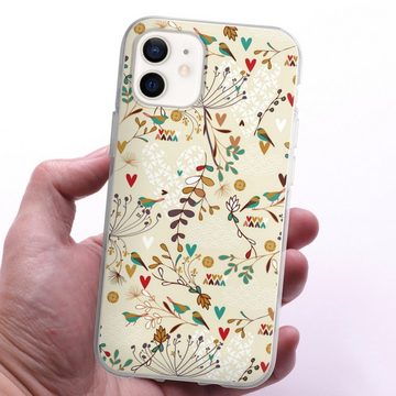 DeinDesign Handyhülle Retro Vogel Blumen Floral Wilderness, Apple iPhone 12 Silikon Hülle Bumper Case Handy Schutzhülle