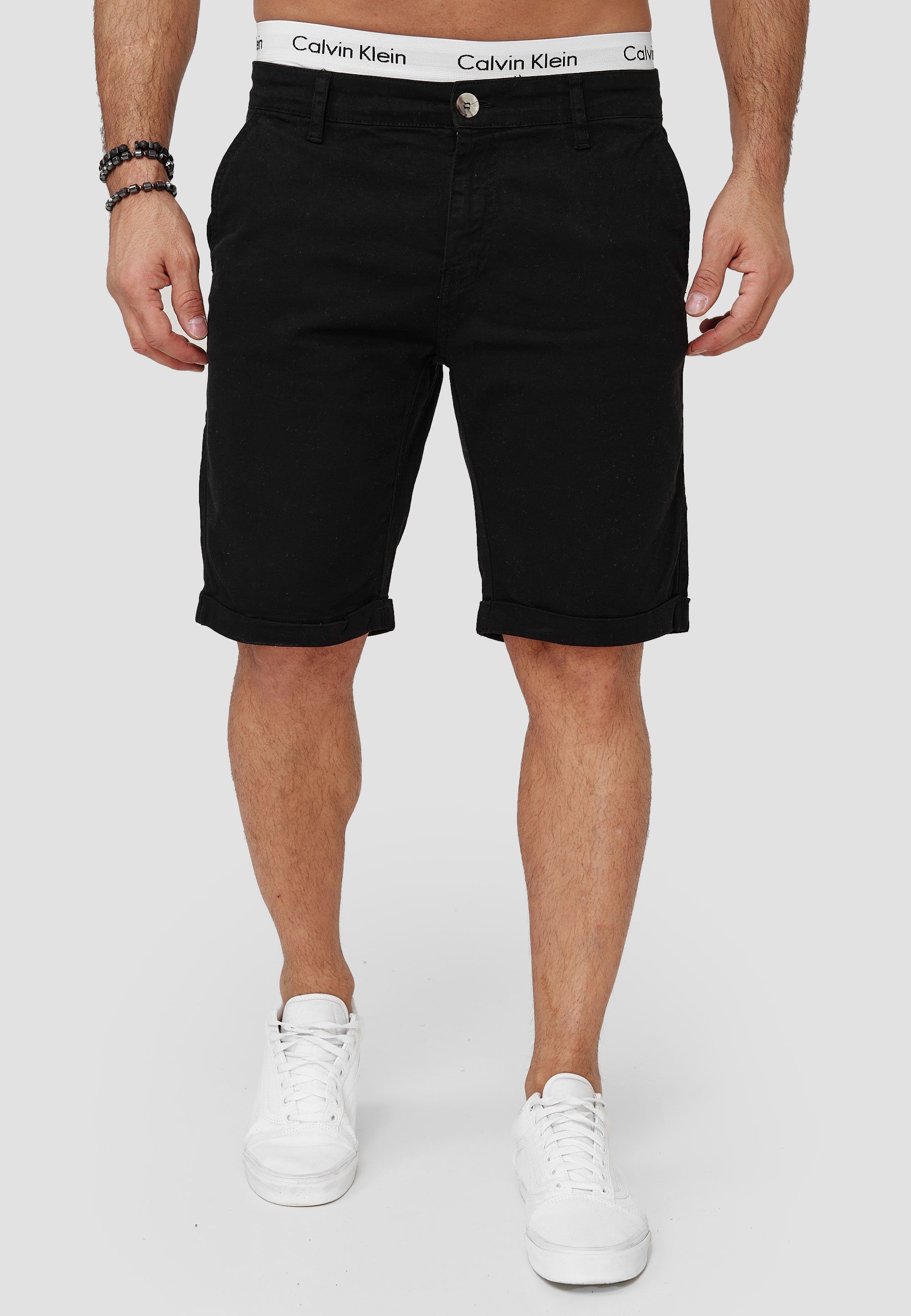 im Bermudas (Kurze Casual Hose Sweatpants, Fitness 1-tlg., Schwarz Design) Shorts Freizeit modischem OneRedox SH-3364