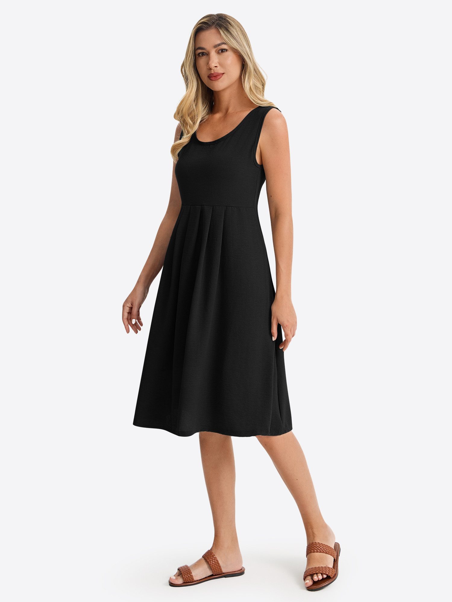 Imily Bela Midikleid Damen ärmelloses Kleid mit hohem Bund (Packung, 1-tlg., 1per-Pack) V-Ausschnitt