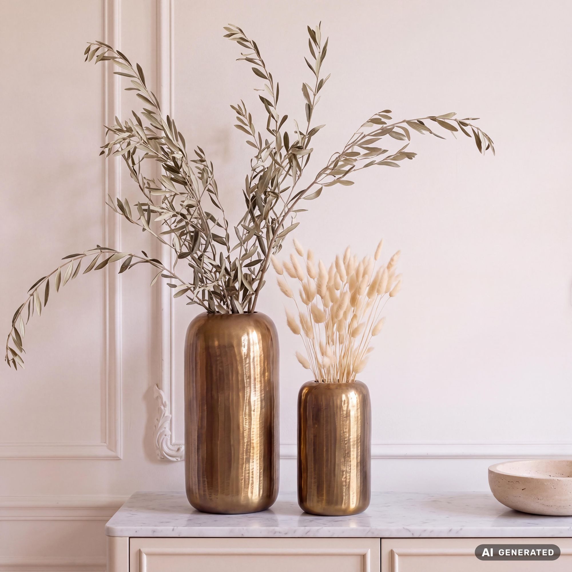 FINEBUY Tischvase FB65085 Vase 2er Set Blumenvase Aluminium Zylinder Rund Dekovase (Dekovase Rund 2-teilig für Blumen Alu Tischvase), 2er Set Aluminium Blumenvase gold