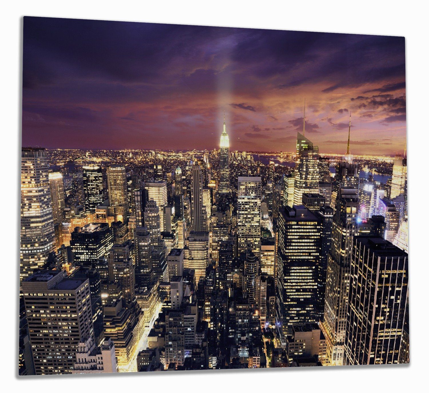 Wallario Herd-Abdeckplatte New York bei Nacht - Panoramablick über die Stadt, ESG-Sicherheitsglas, (Glasplatte, 1 tlg., inkl. 5mm Noppen), verschiedene Größen | Herdabdeckplatten