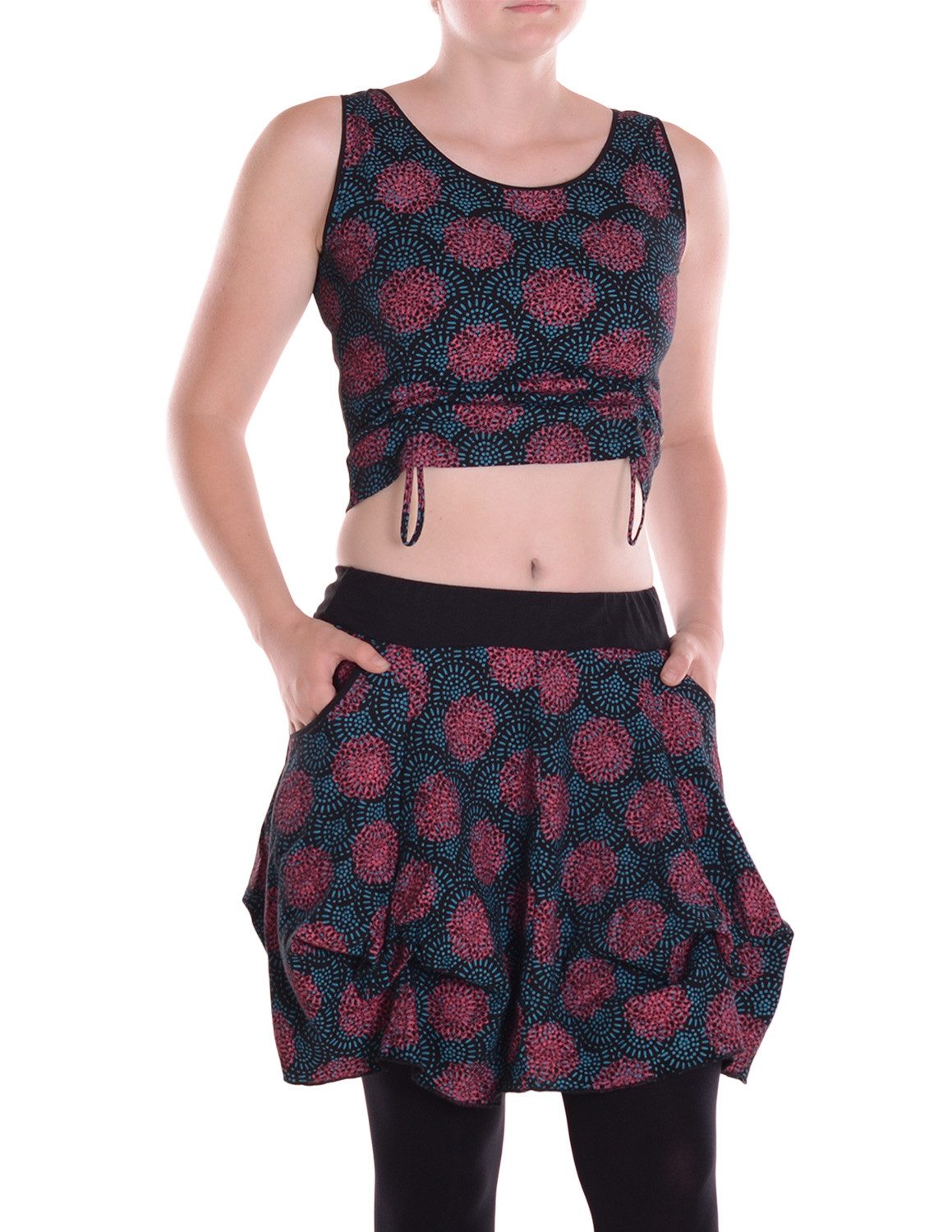 Vishes Shirttop Damen Set Crop Top und Ballonrock Mandala Print Ethno Alternative Mode, Boho, Hippie, Ethno, Festival
