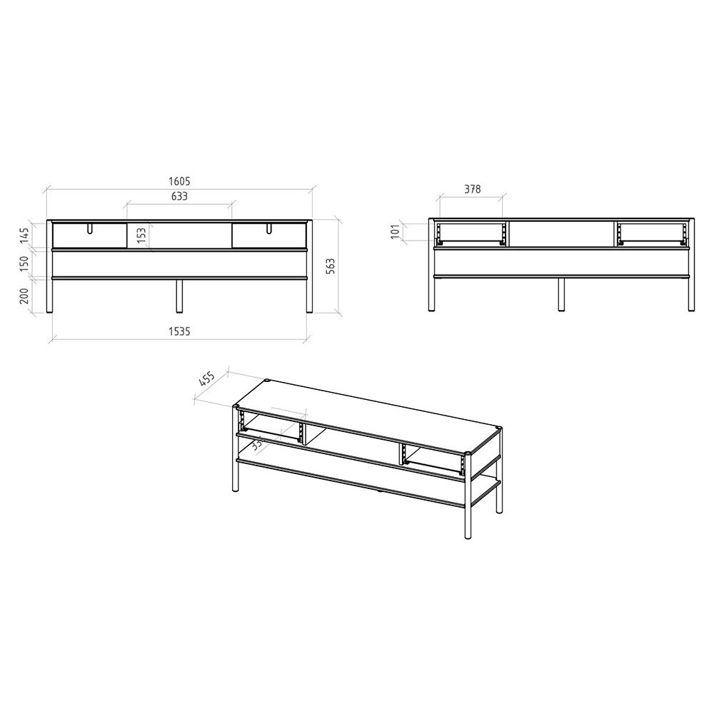 Lomadox Lowboard PORI-165, 160cm breit, Eiche massiv geölt, montierte Lieferung