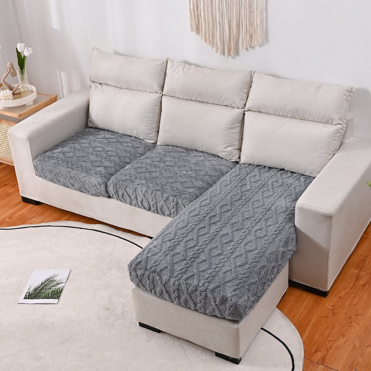 Grau Sofabezug elastisch, Sofahusse, Couch L HOMEIDEAS, überzug Form
