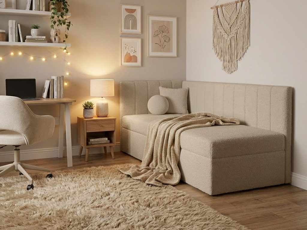 Beautysofa Einzelbett 90×200 mit Bettkasten RAFI, Cappuccino (Quelle 18)/beige