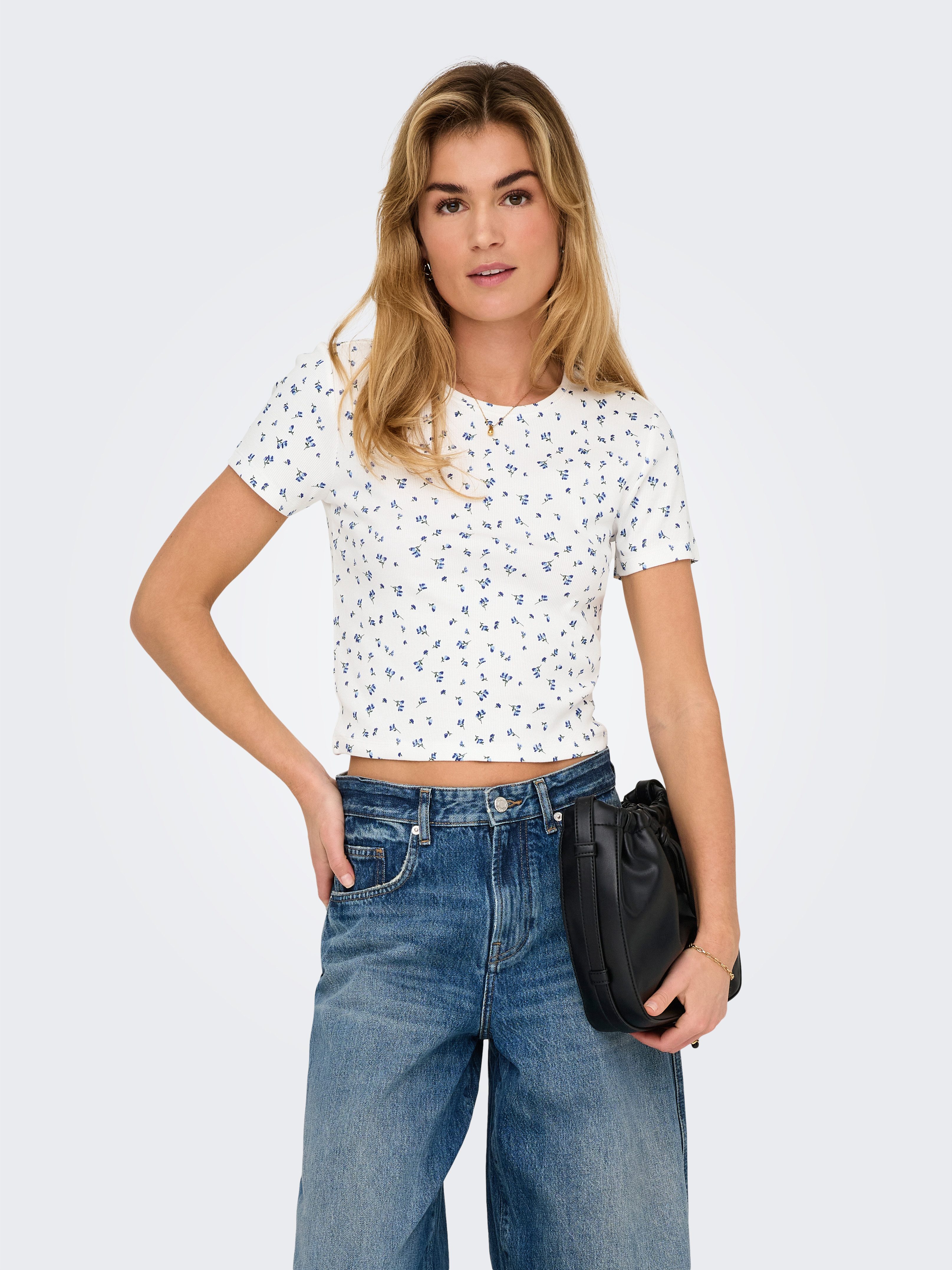ONLY Kurzarmshirt ONLFENJA LIFE SS AOP TOP JRS NOOS Baumwollmischung, Cropp günstig online kaufen