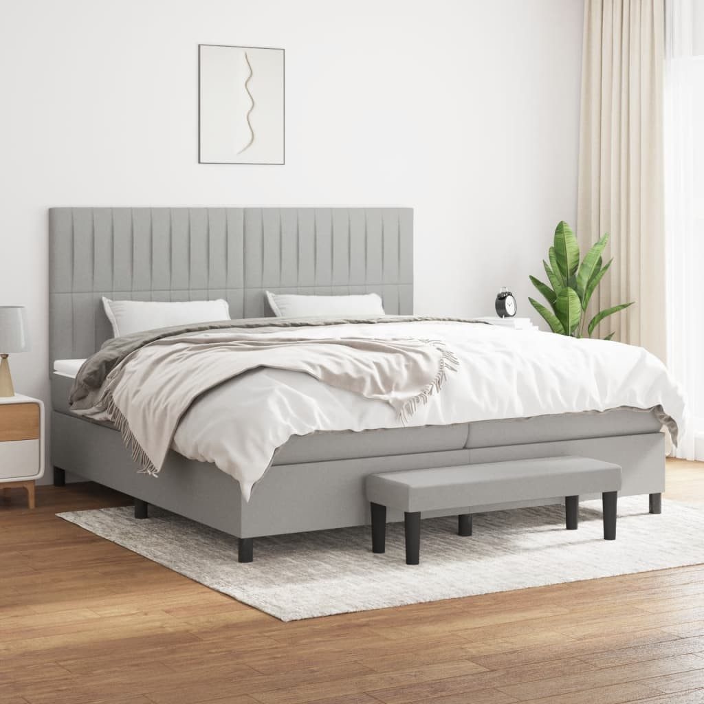 vidaXL Boxspringbett Boxspringbett mit Matratze Hellgrau 200x200 cm Stoff B günstig online kaufen
