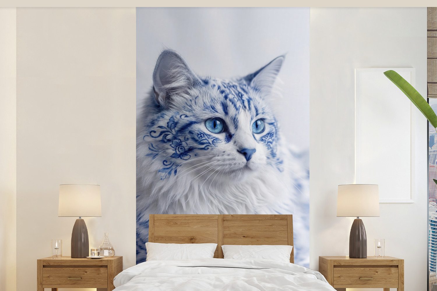 Fototapete Katze - Muster - Blau