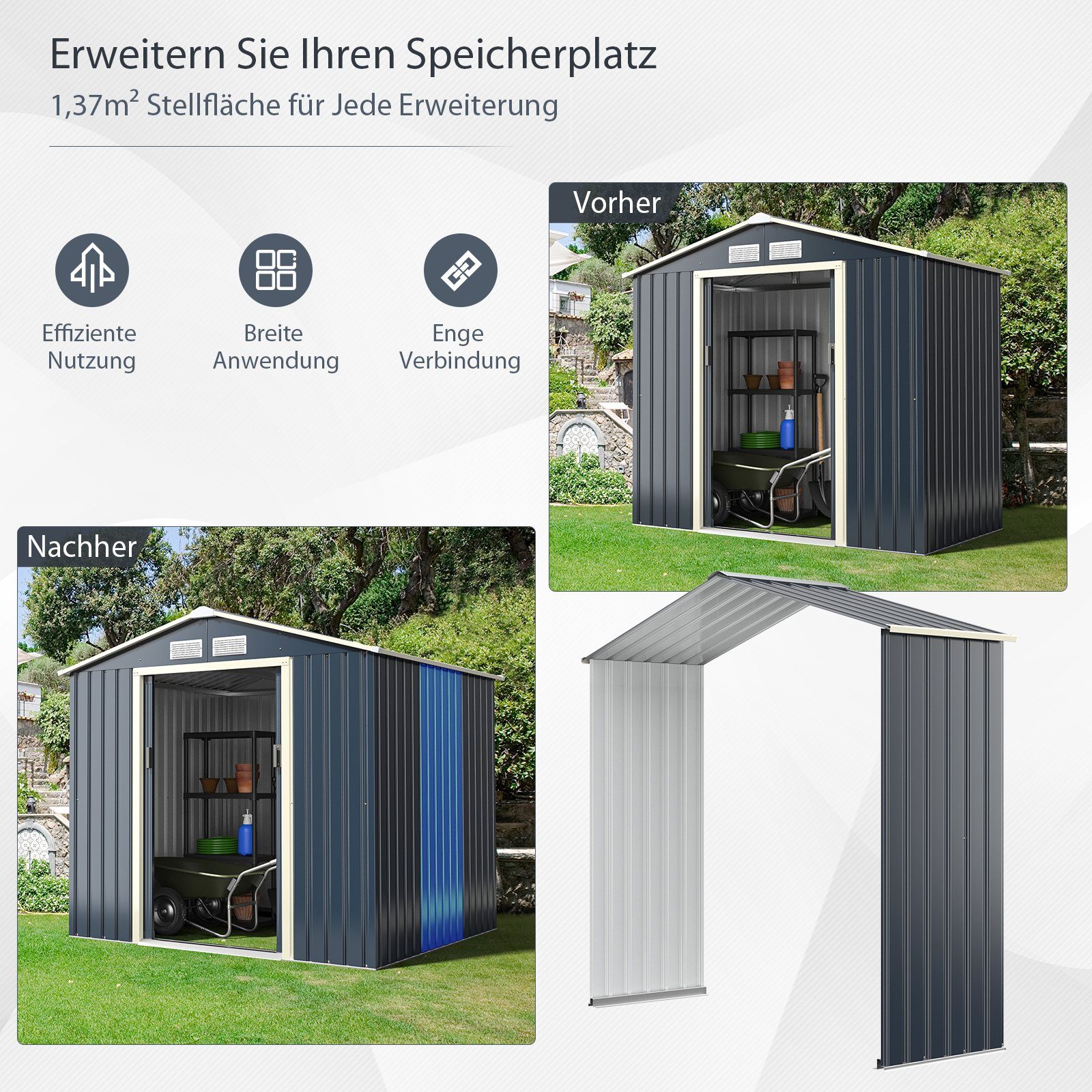 COSTWAY Gerätehaus, BxT: 213x191 cm, Erweitert, mit 4 Luftschlitzen