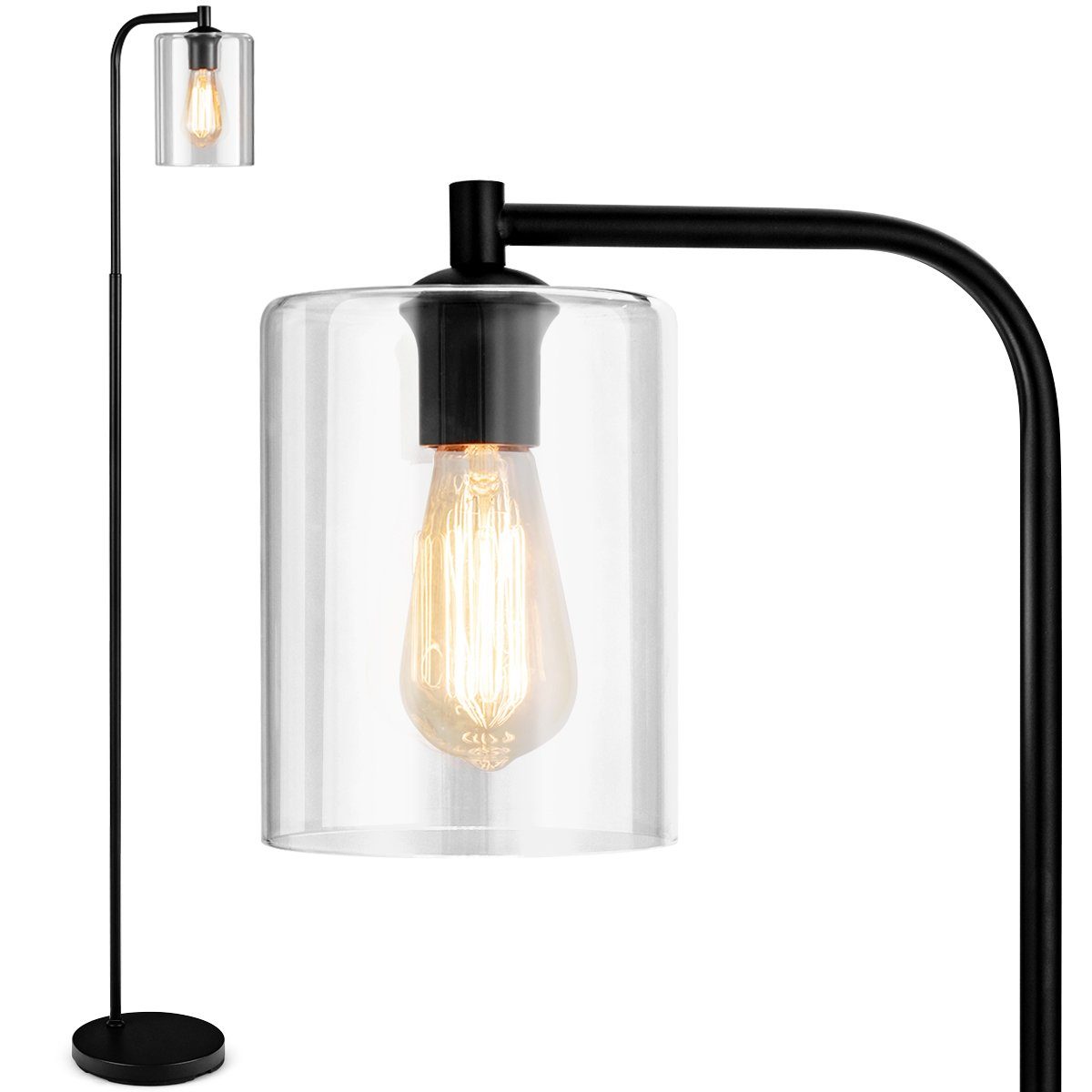 COSTWAY Stehlampe, ohne Leuchtmittel, mit Fußschalter, Glaslampenschirm 168cm