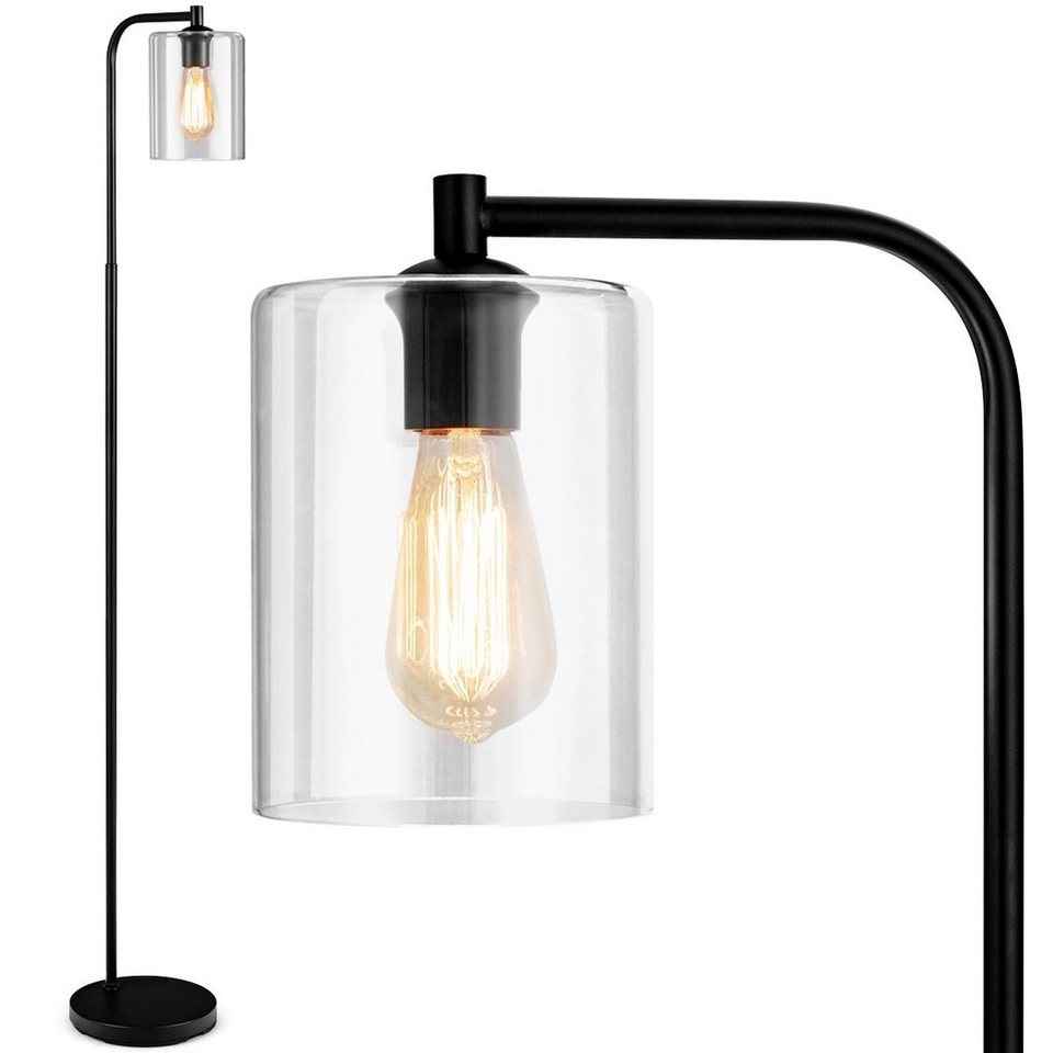 COSTWAY Glaslampenschirm Stehlampe, mit Leuchtmittel, 168cm Fußschalter, ohne