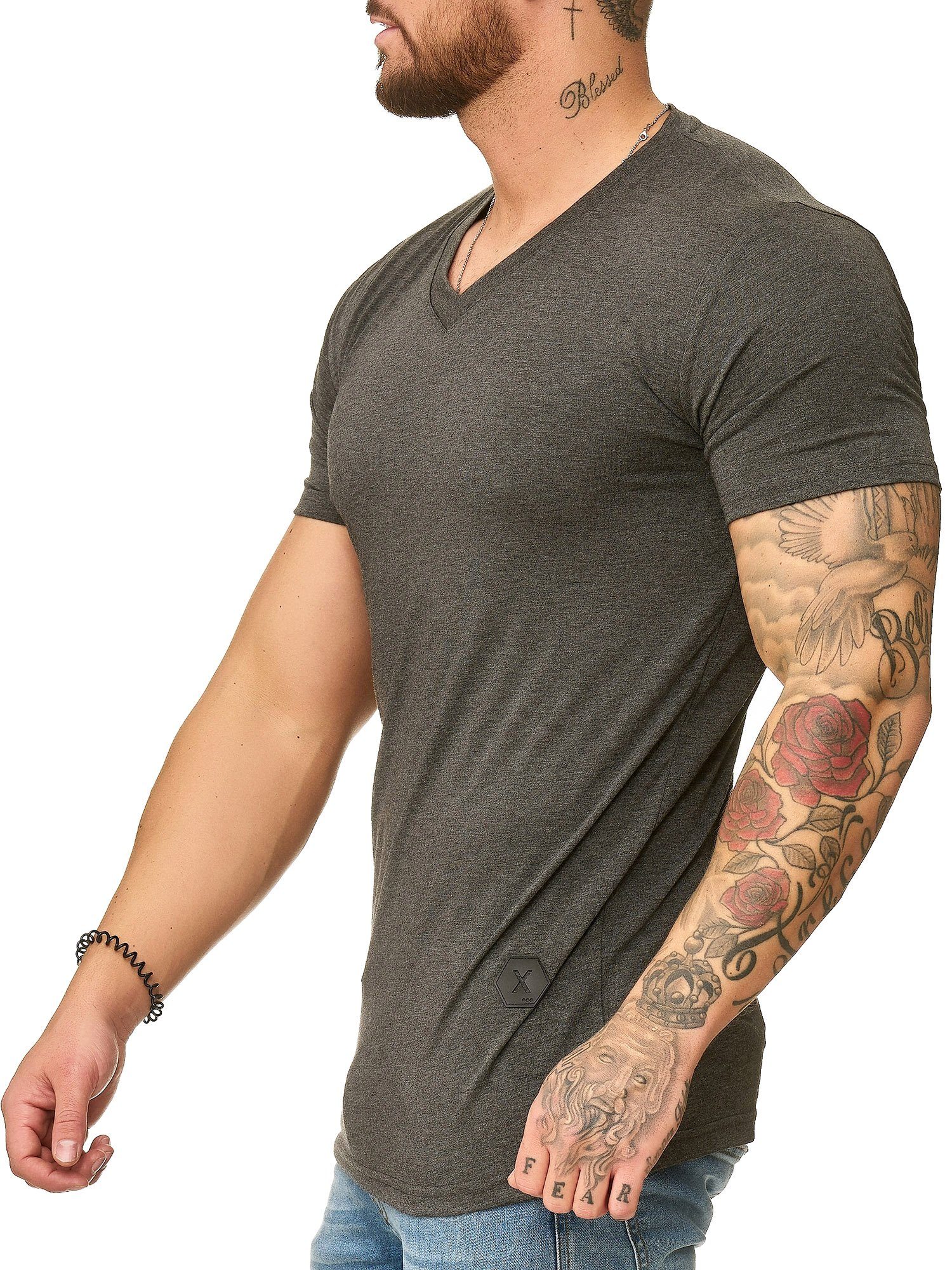 OneRedox T-Shirt 1309C 1-tlg) Casual Freizeit Fitness Tee, Polo Kurzarmshirt (Shirt Antrazit