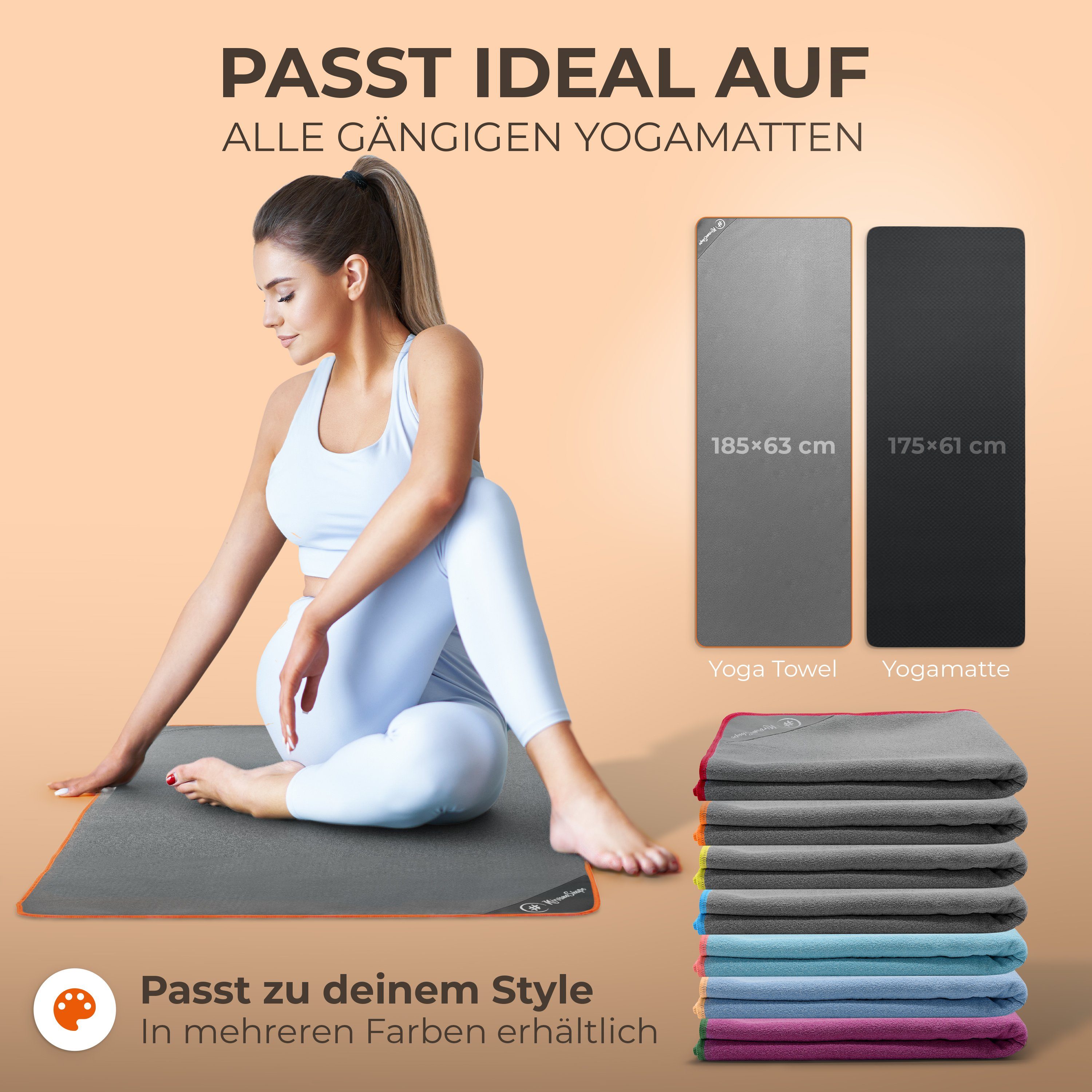 NirvanaShape Sporthandtuch Yoga Handtuch mit Antirutsch-Noppen, Yogatuch-Auflage für Yogamatte, Microfaser, +Yoga Einführungs eBook, Yogatuch-Auflage Saugstark, Hygienisch