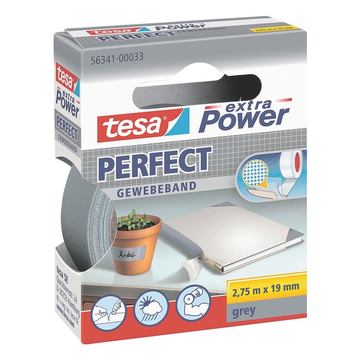 tesa Isolierband extra Power® mm witterungsbeständig / grau 2,75 beschriftbar m, und 19