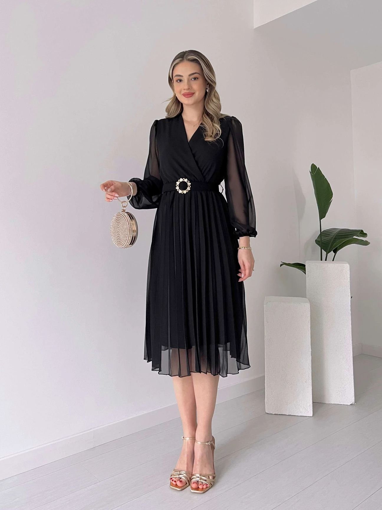 Midikleid JANE'S Damen Chiffon Gefüttertes Ausgestelltes Midi-Kleid