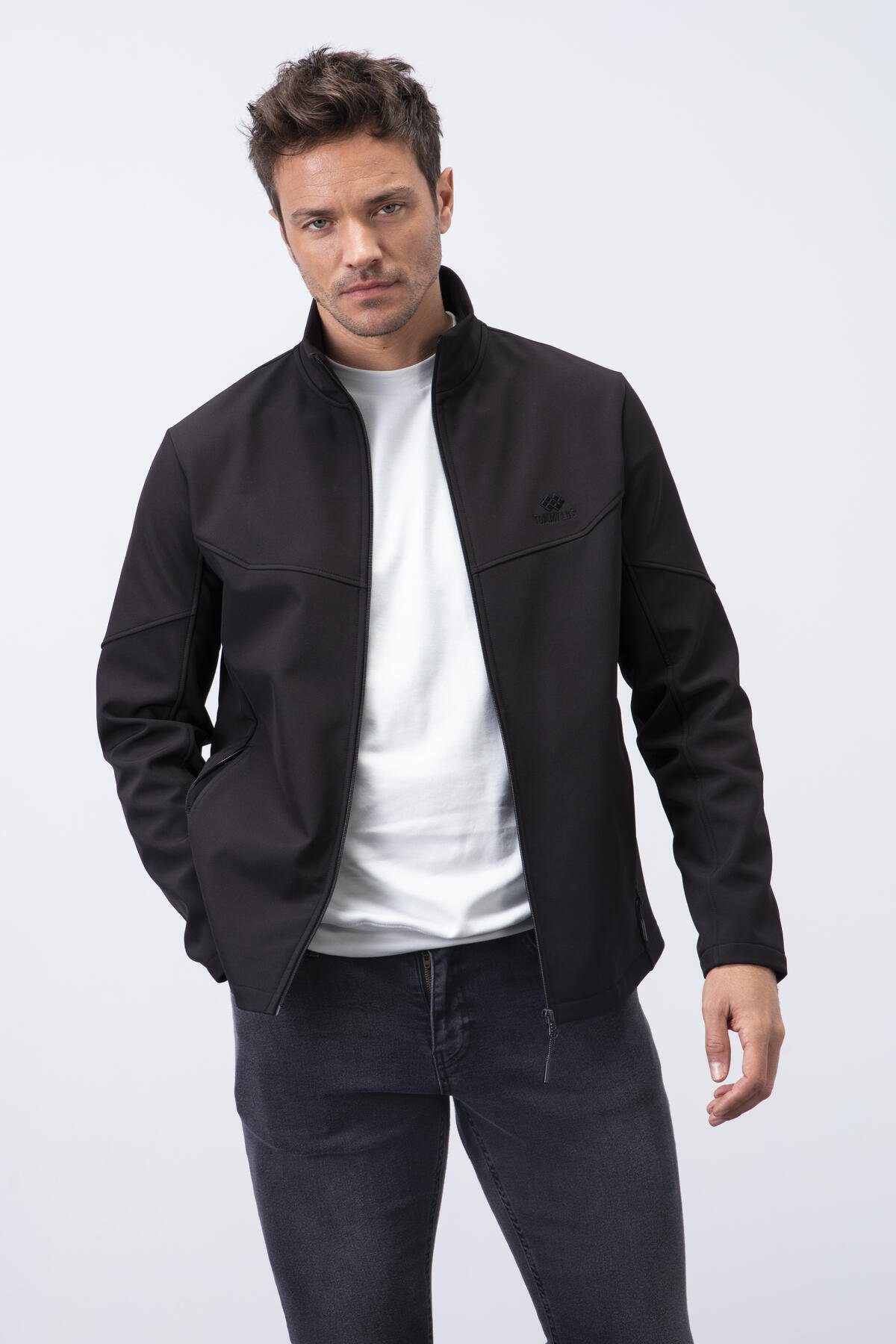 TOMMY LIFE Softshelljacke Windbreaker schwarz