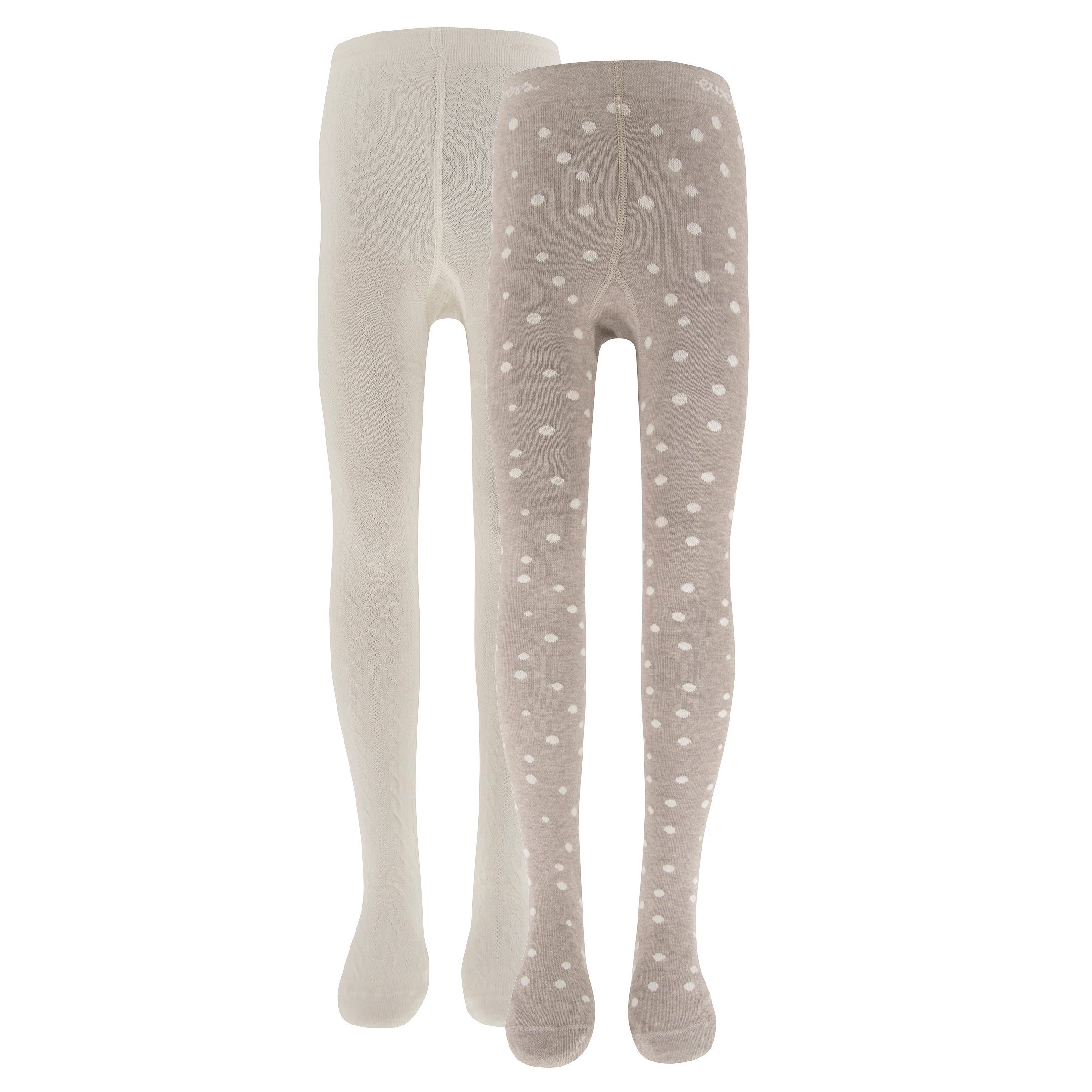 Strickstrumpfhose Ewers Mädchen Strumpfhose 2er Pack Punkte/Struktur beige taupe