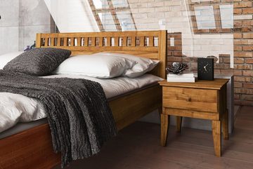 Natur24 Einzelbett Bett Sydo 6 Wildeiche 80x200cm mit Holzkopfteil und hohem Fußteil