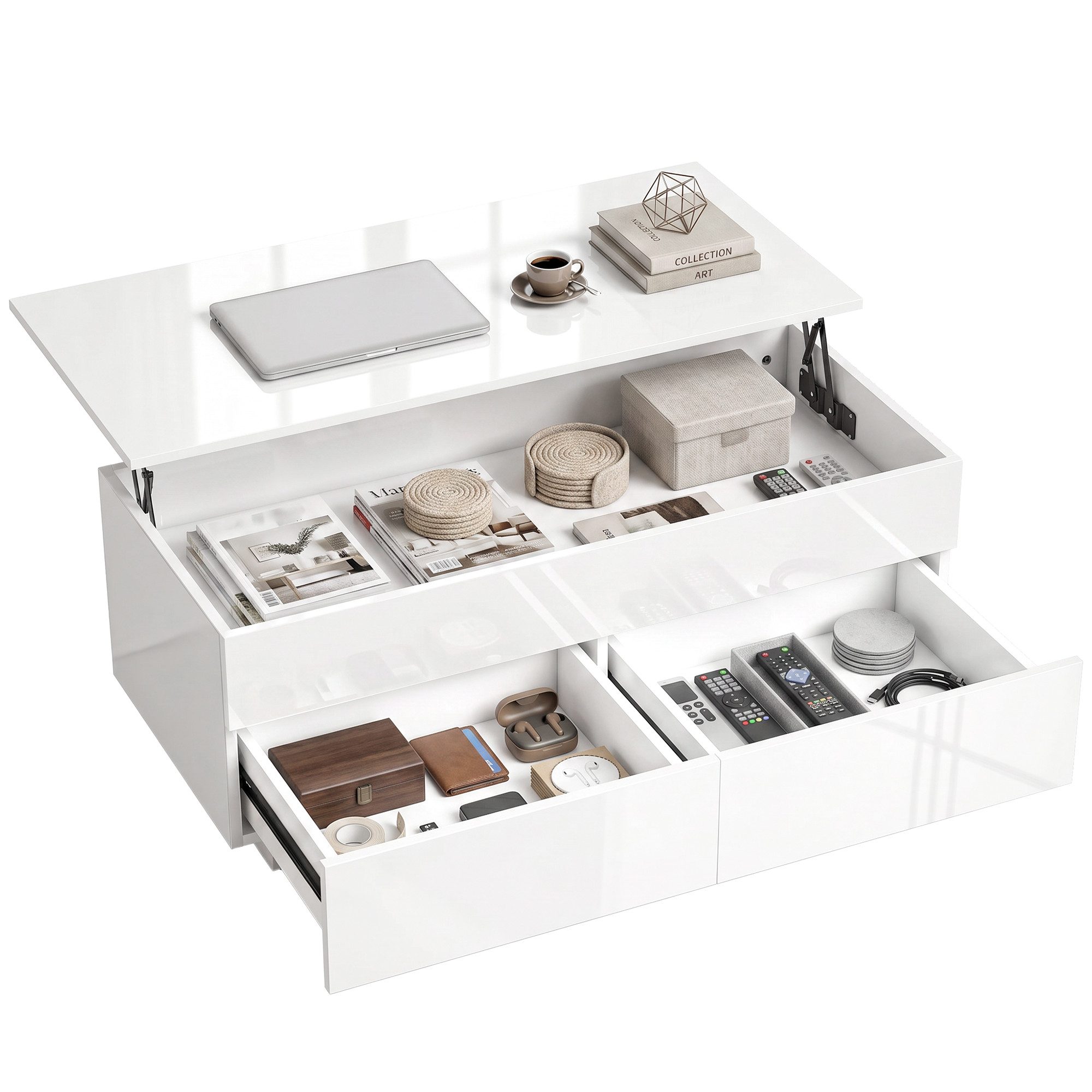 HOMCOM Couchtisch mit Hebeplatte und Schublade (Packung, 1-St., 1 Tisch), Tischplatte höhenverstellbar, Stauraum