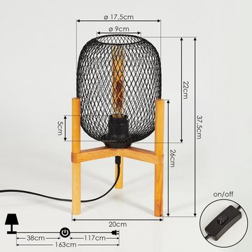 hofstein Tischleuchte »Trani« 1-flammige Tischlampe aus Metall und Holz in Schwarz und Natur, ohne Leuchtmittel, mit Lichteffekt durch den Schirm, E27, mit An-/ & Ausschalter am Kabel