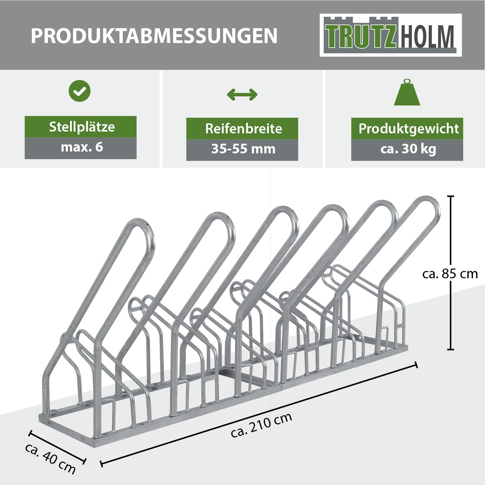 Fahrradständer für 6 Fahrräder 210x40x85 cm Stahl feuerverzinkt 2x3 höhenversetzt