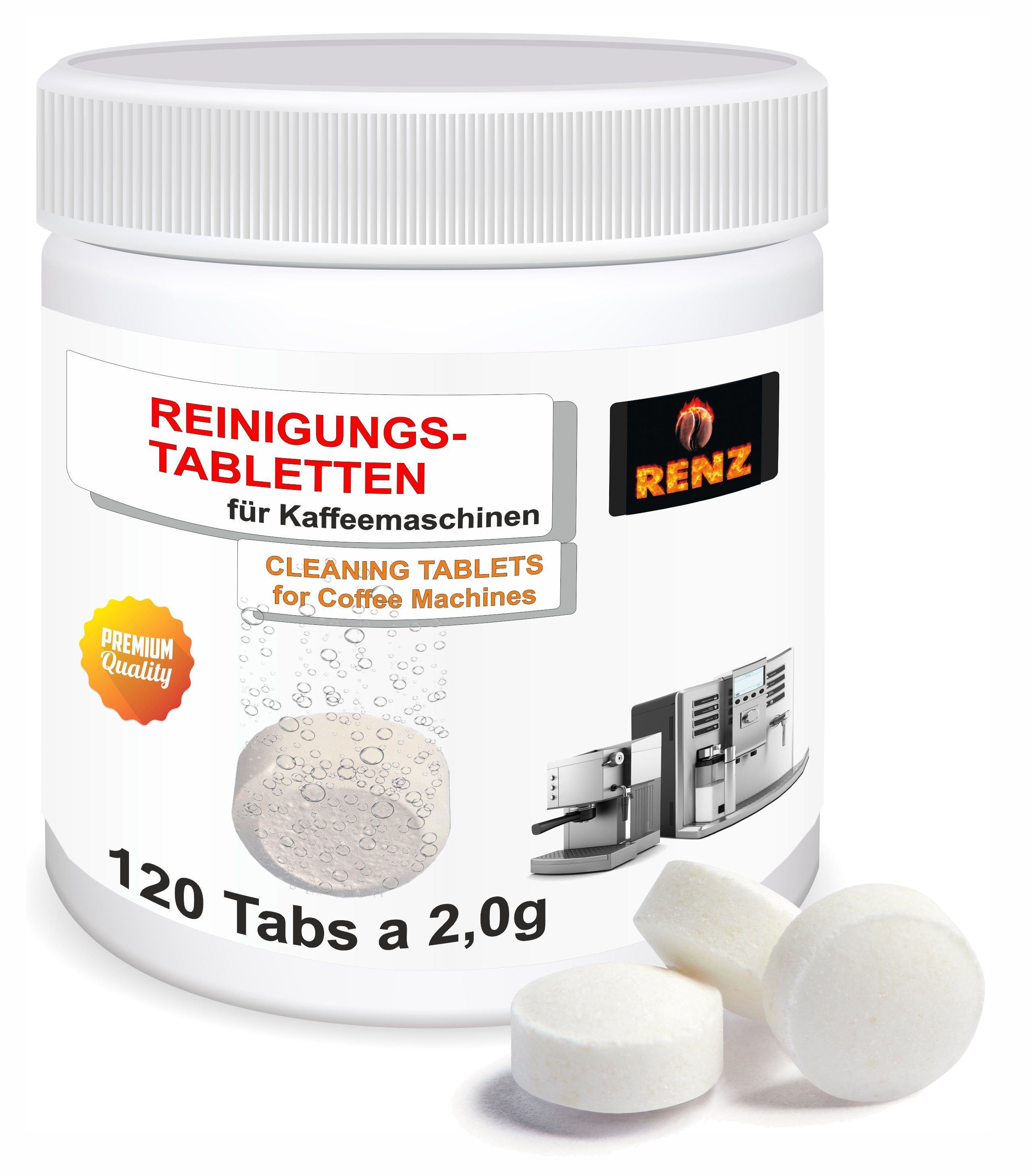 RENZ Reinigertabs a`2g Reinigungstabletten (passend für Kaffeevollautomaten und Siebträgermaschinen, [120-St. wie Siemens Bosch DeLonghi Melitta Beem Krups Philips Gastroback Sage in Dose)