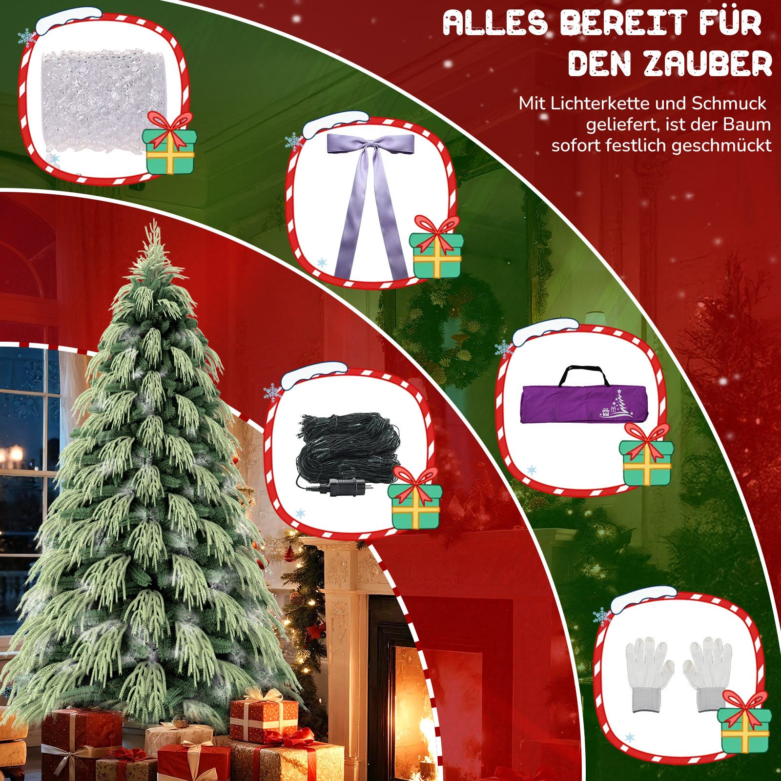 Ferghana Künstlicher Weihnachtsbaum 150/180/210/250CM mit Weiß Schnee 450/850/1115/1500PVC/PE Baum-Spitzen, Kleiner Tannenbaum,Edeltanne, 230/280/330/550 LED Be – Bild 4 von 5