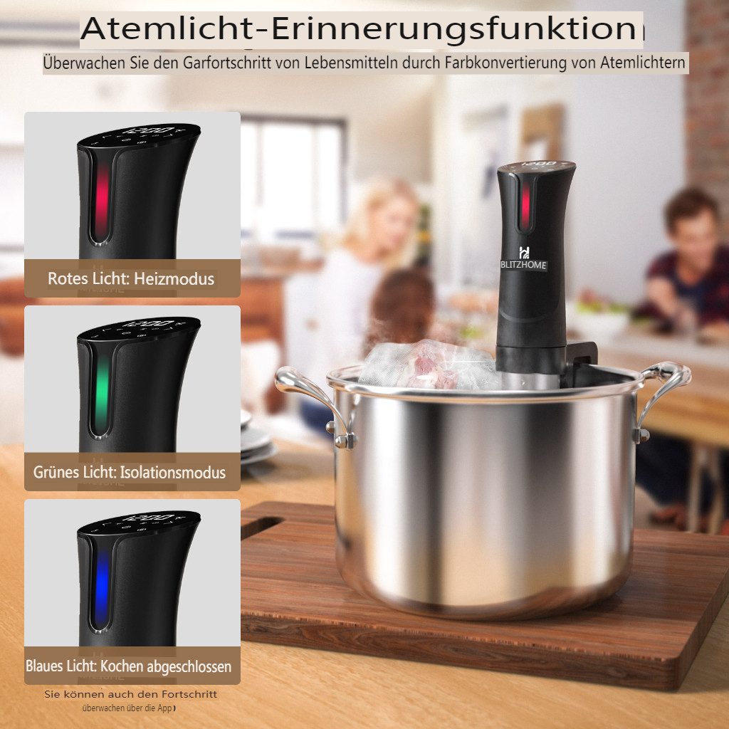 BLiTZWOLF Sous-Vide Stick, WLAN-Steuerung, 1100W, Präzisionskocher mit Timer & Temperaturregelung