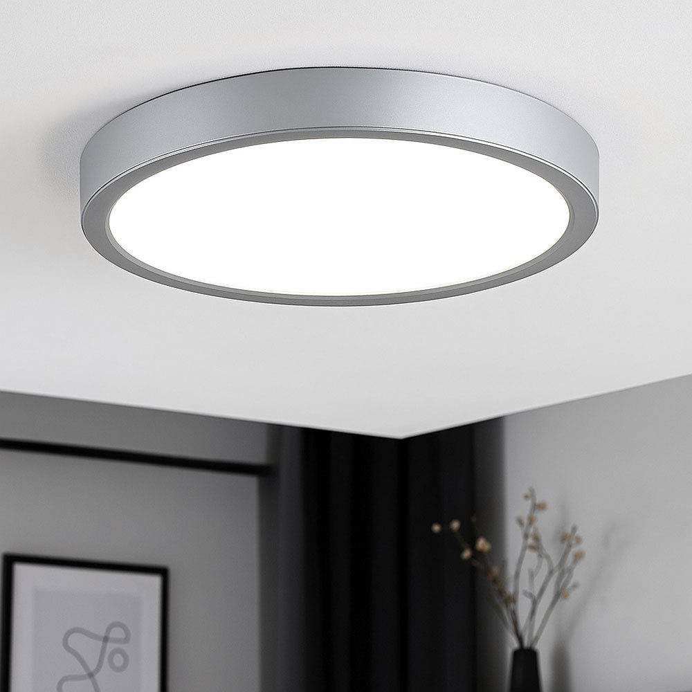 EGLO LED Deckenleuchte, LED-Leuchtmittel fest verbaut, Warmweiß, Deckenleuchte Deckenlampe Flurlampe silber Küchenlampe rund LED D 28cm