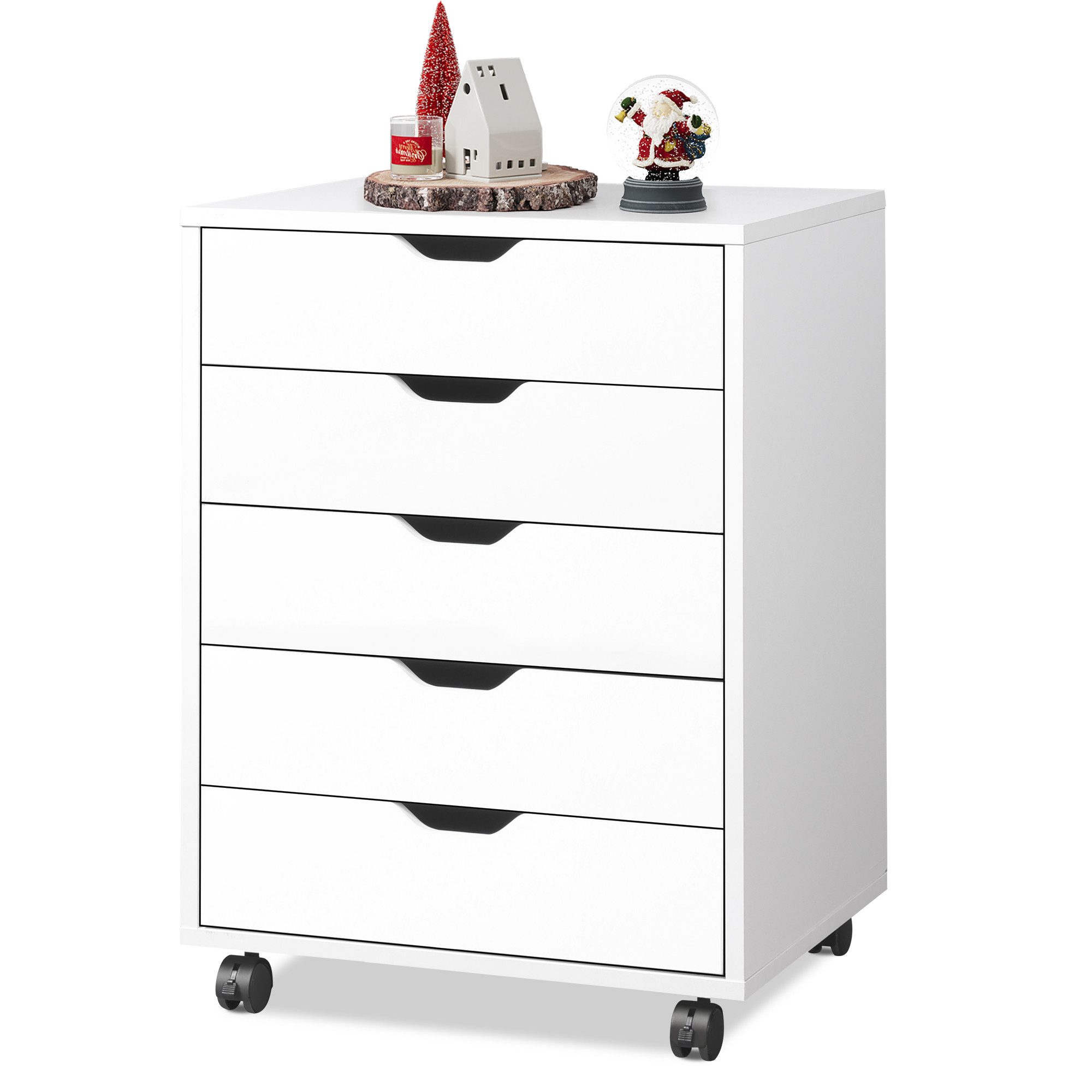 DEVAISE Rollcontainer Mobiler Aktenschrank mit 5 Schubladen & Tür, (47 x 40 x 65 cm), abschließbar, Druckerständer, für Homeoffice, Büro