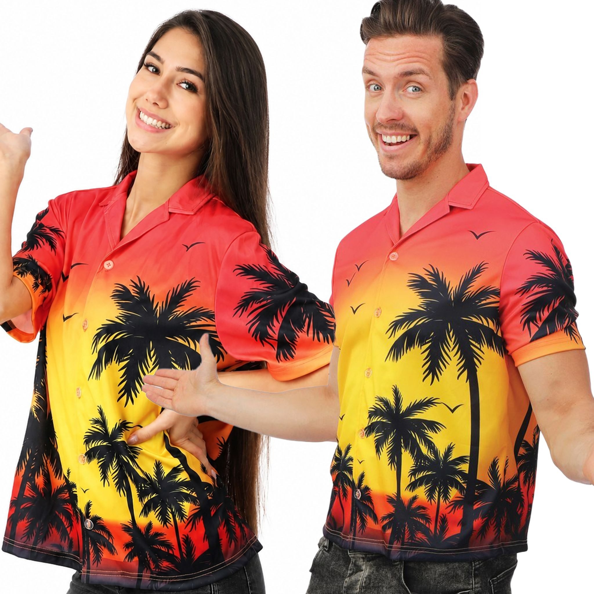 Kostüm Hawaiihemd Rot Gelb Palmen Unisex